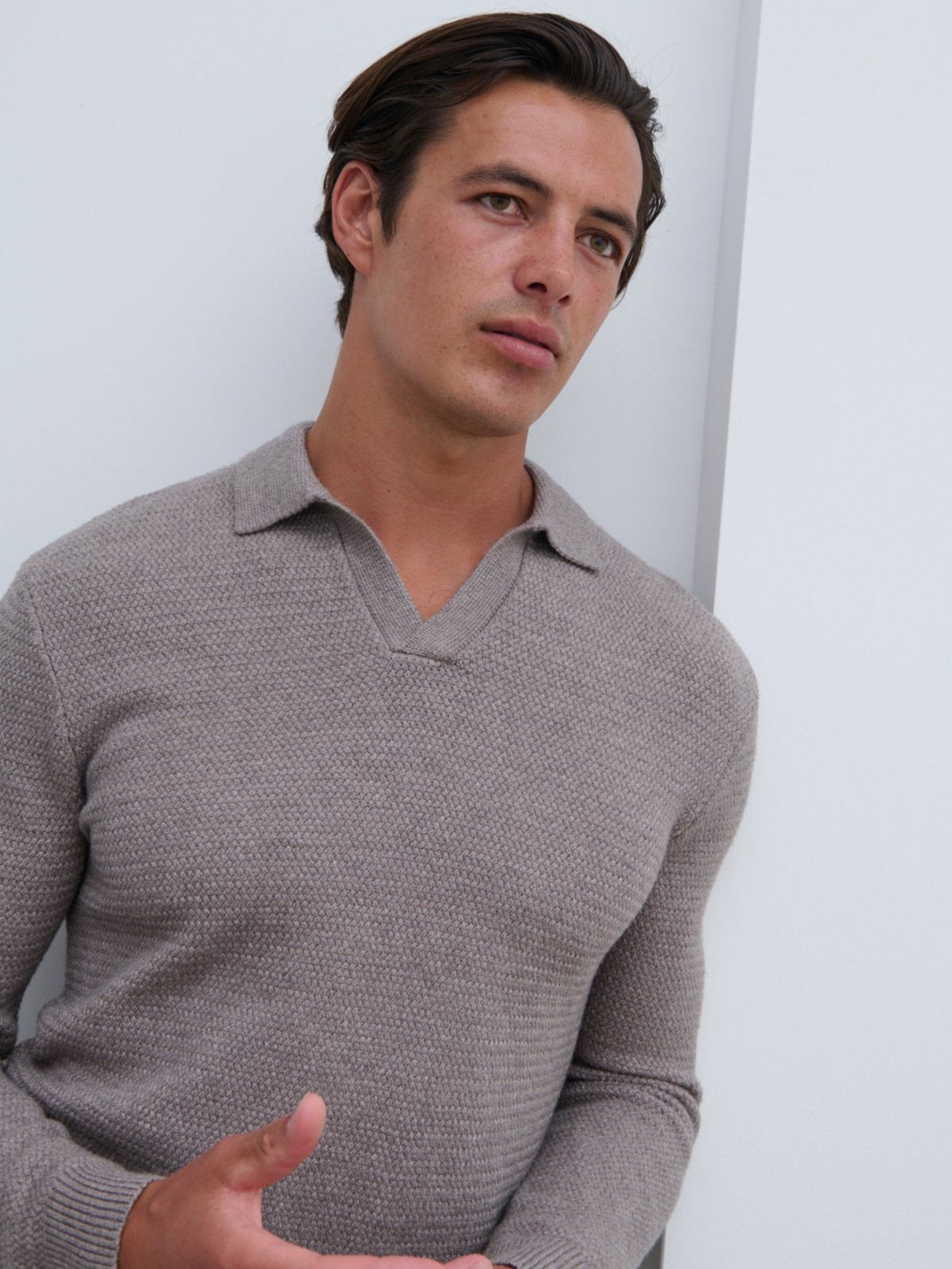 Franklin Textured Knit Polo - Dark Taupe