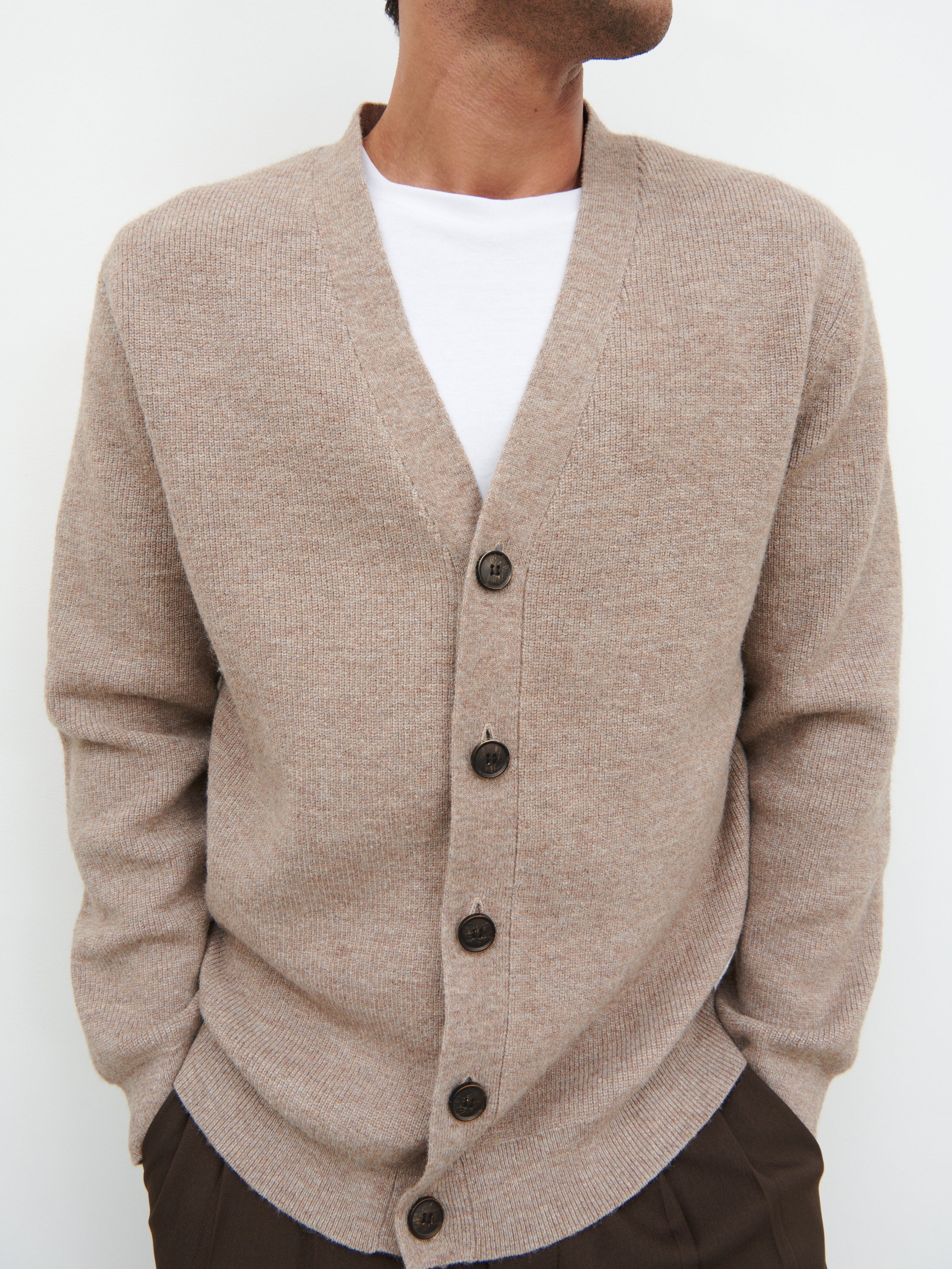 Frederick Button Down Cardigan - Light Brown Marl