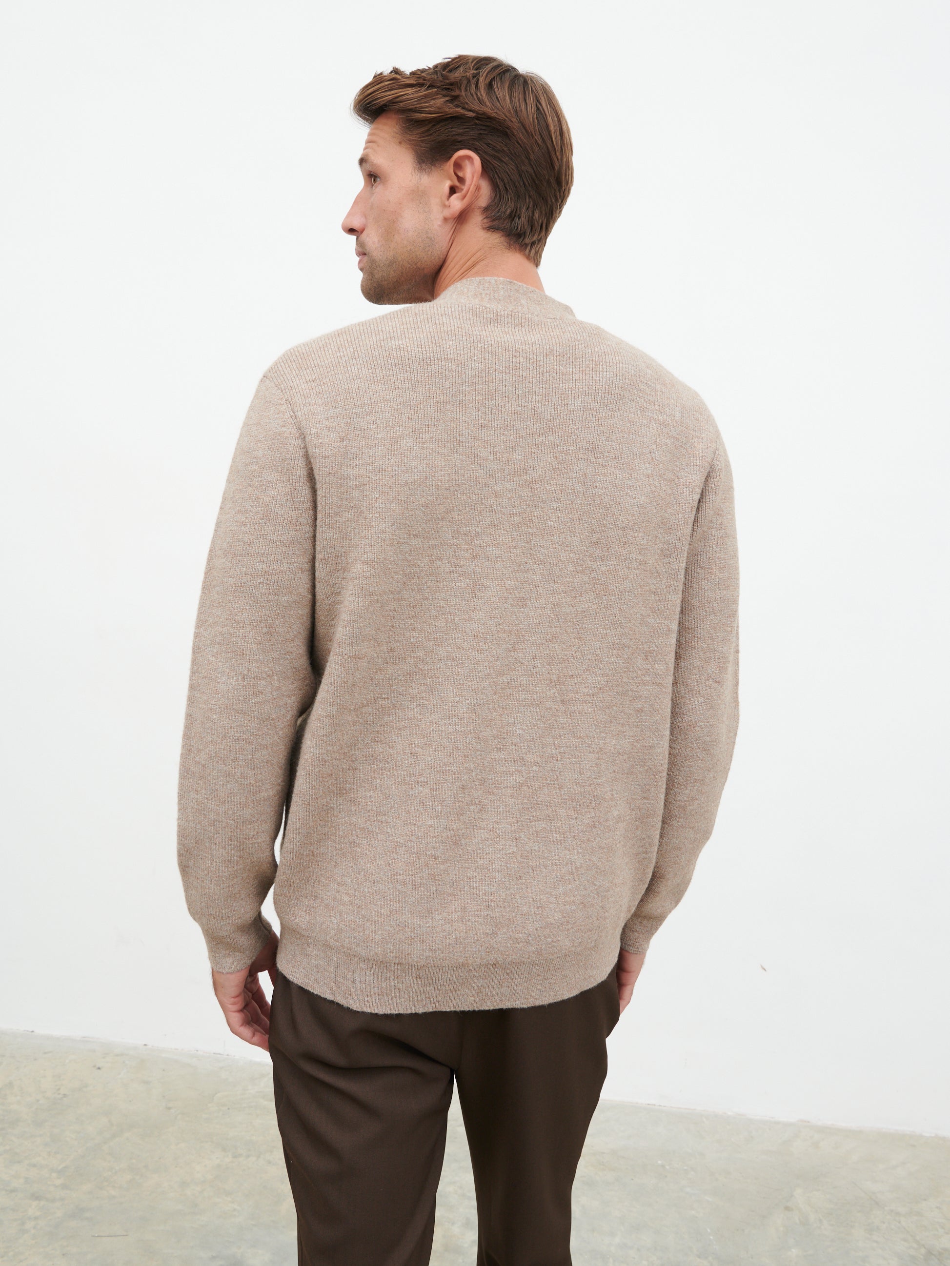 Frederick Button Down Cardigan - Light Brown Marl