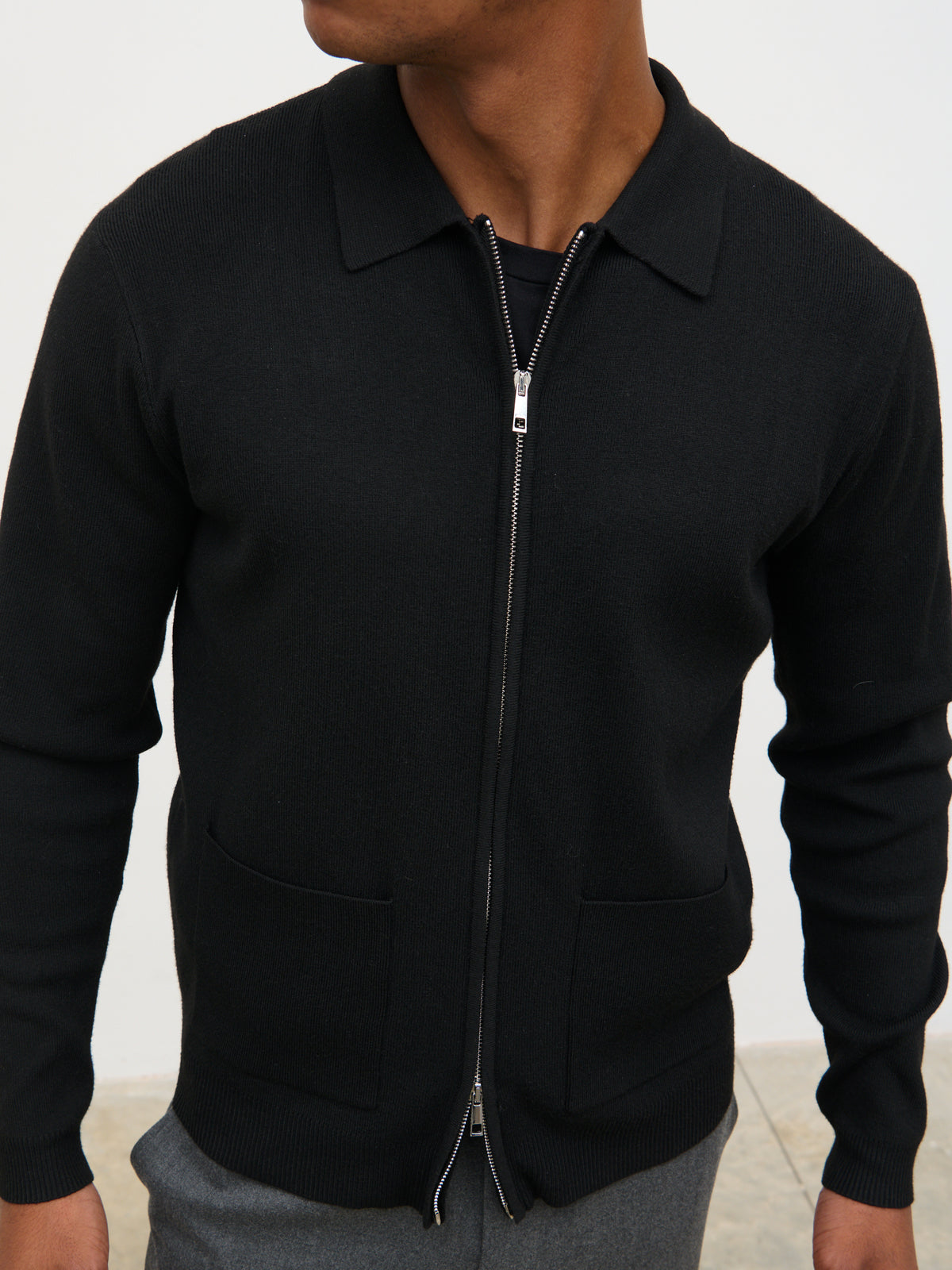 Guy Collar Zip Knit Jacket