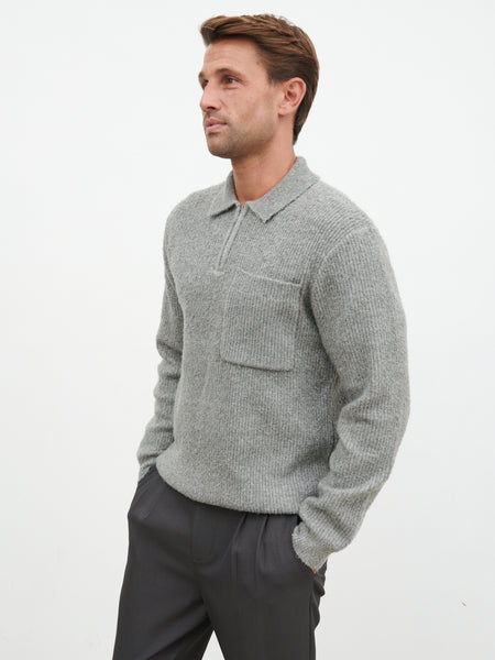Henley Boucle Knit Zip Jumper - Charcoal – Nobl