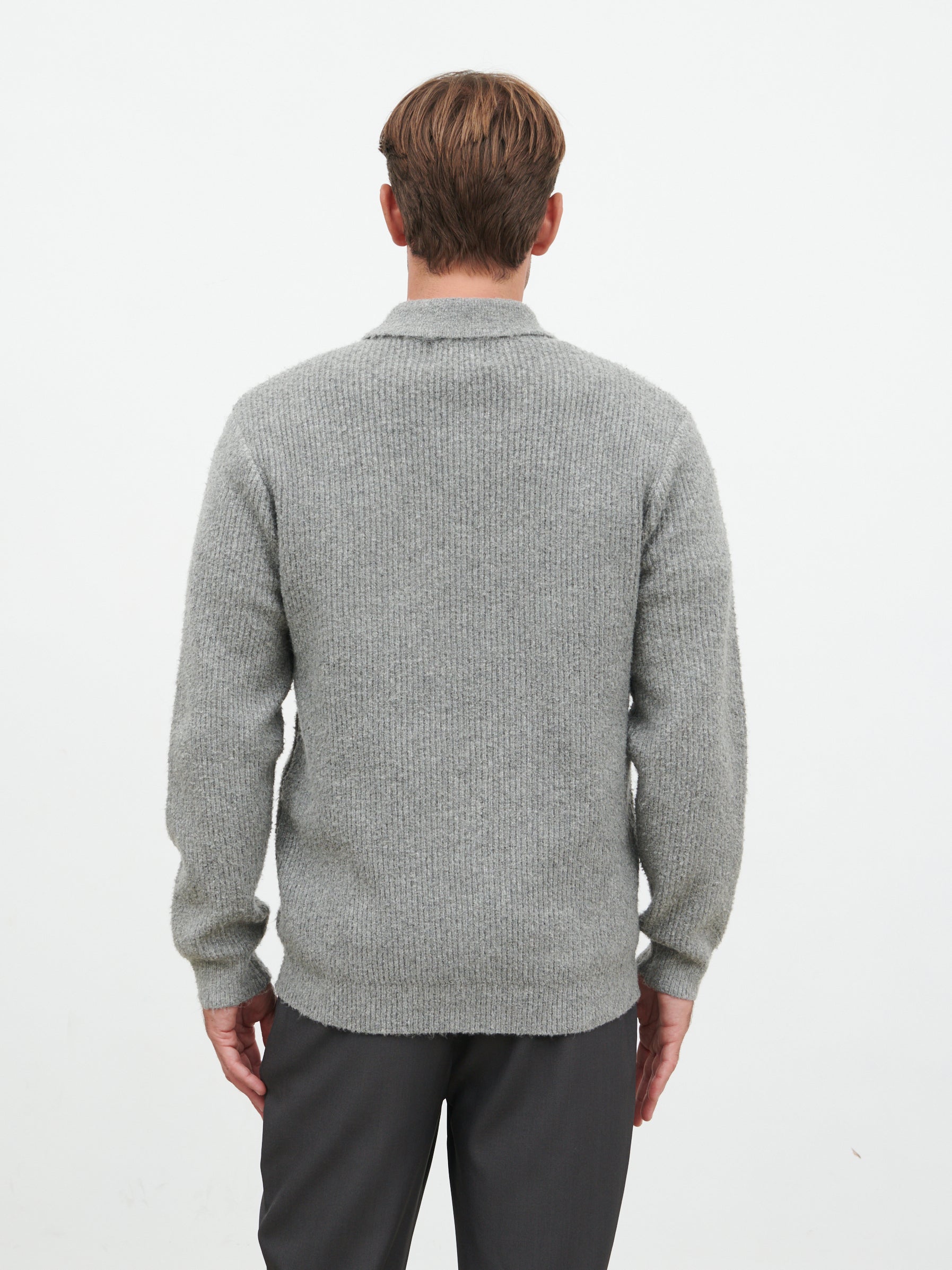 Henley Boucle Knit Zip Jumper - Charcoal