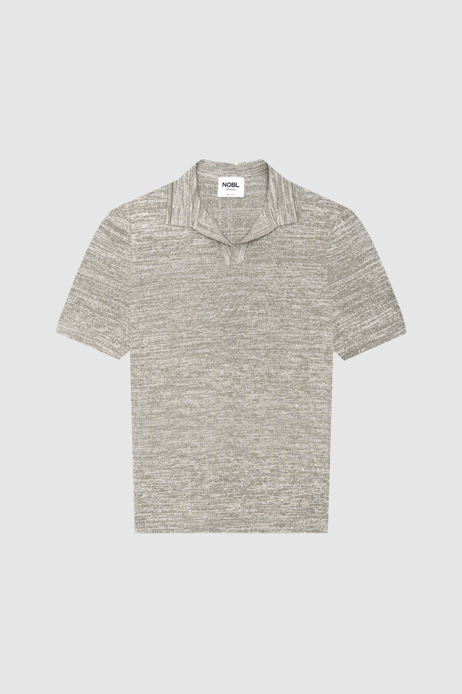 Isaac Space Dye Short Sleeve Open V-Neck Collar Knit Polo Grey