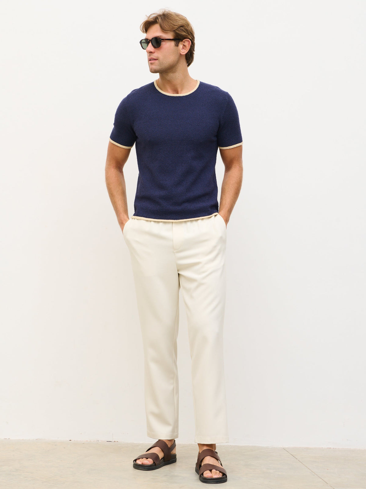 Jacian Contrast Knit T Shirt Beige