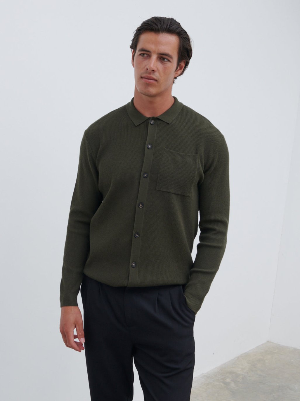 Jacques Ribbed Knit Shirt - Olive