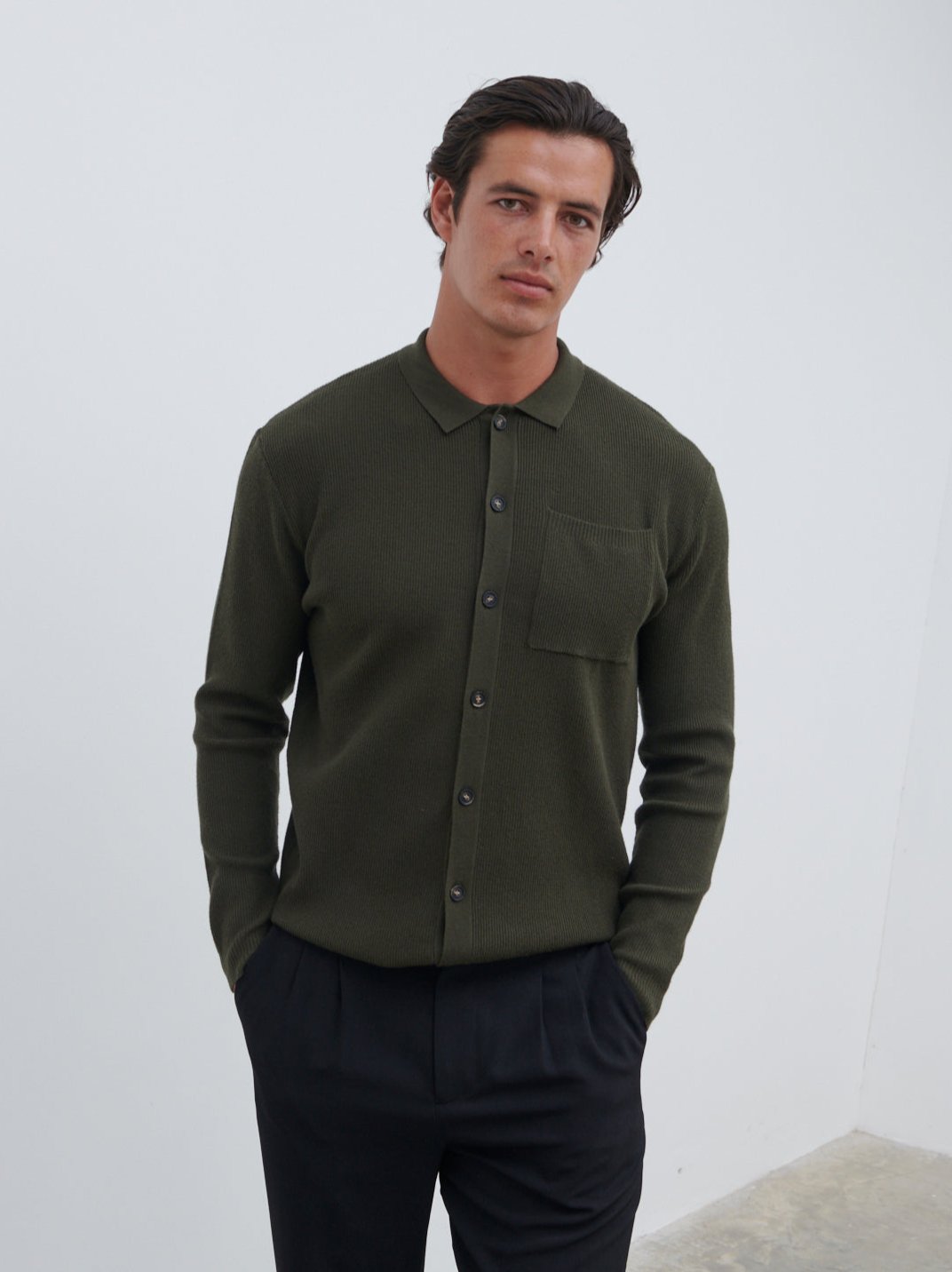 Jacques Ribbed Knit Shirt - Olive