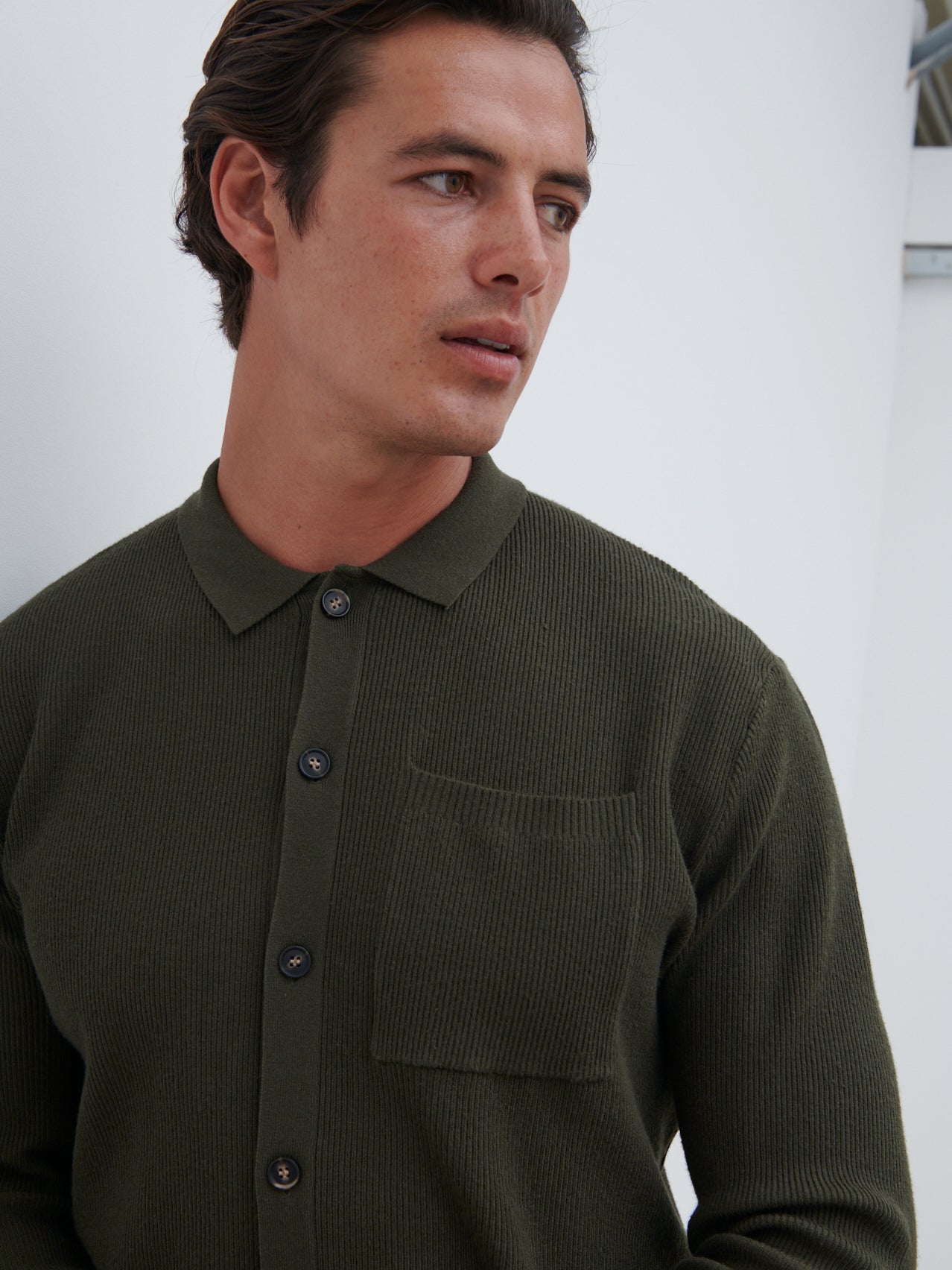 Jacques Ribbed Knit Shirt - Olive