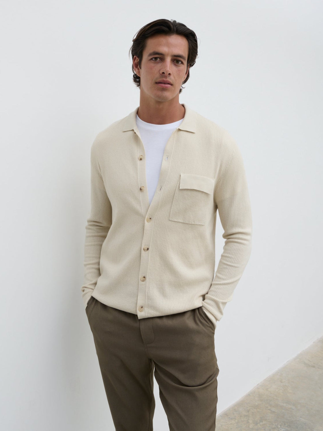Jarvis Long Sleeve Knit Shirt - Cream