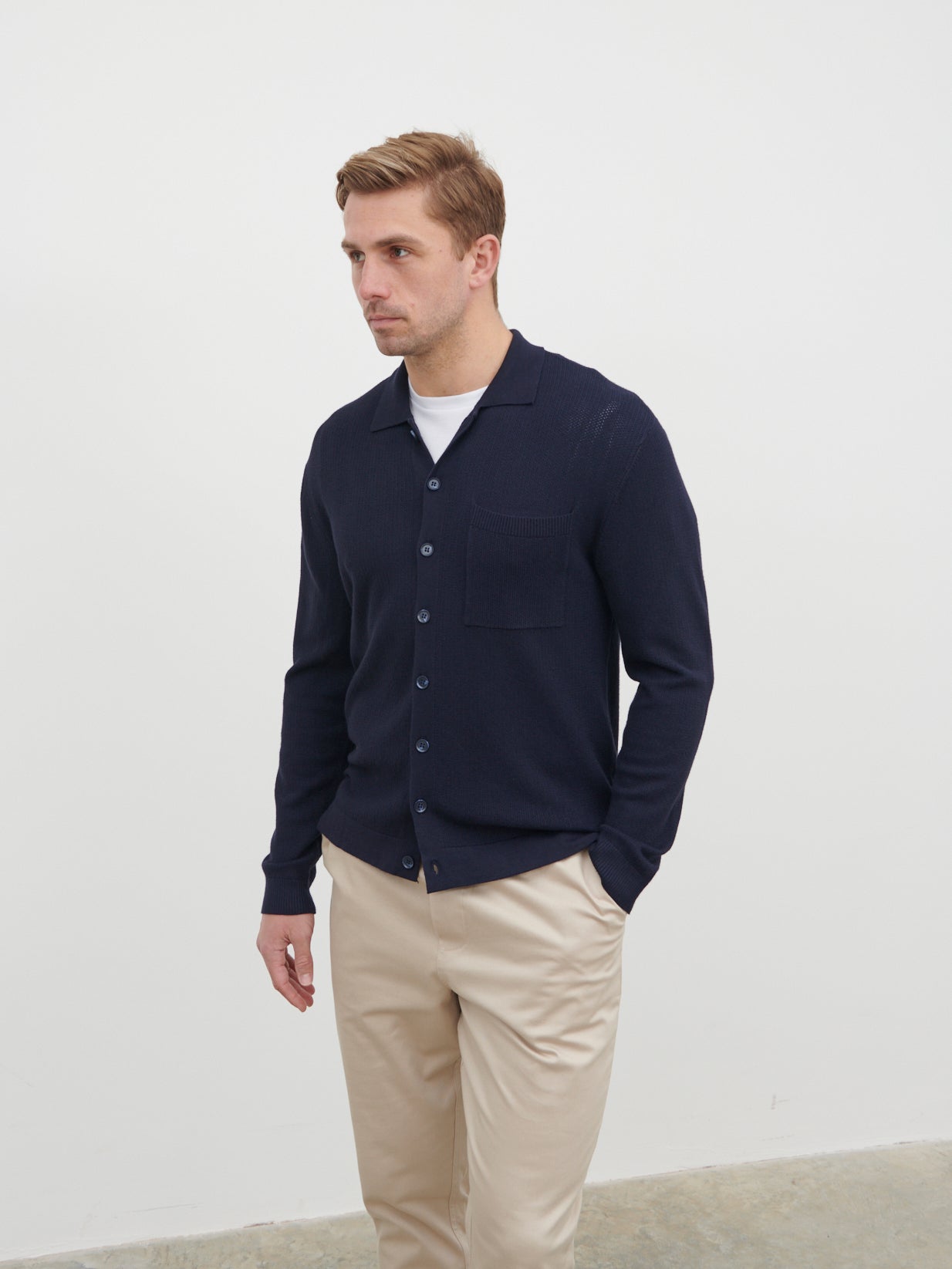 Jarvis Long Sleeve Knit Shirt - Navy
