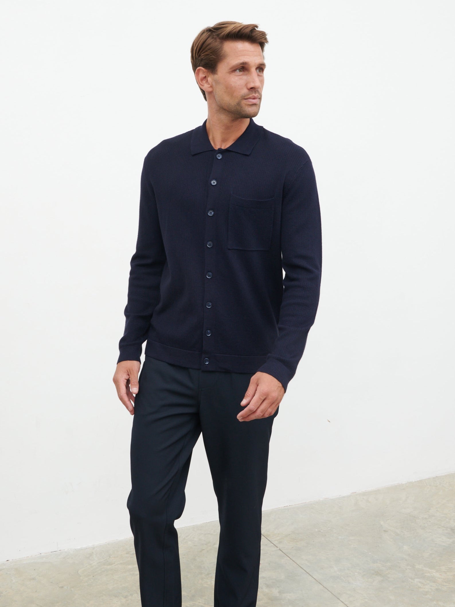 Jarvis Long Sleeve Knit Shirt - Navy