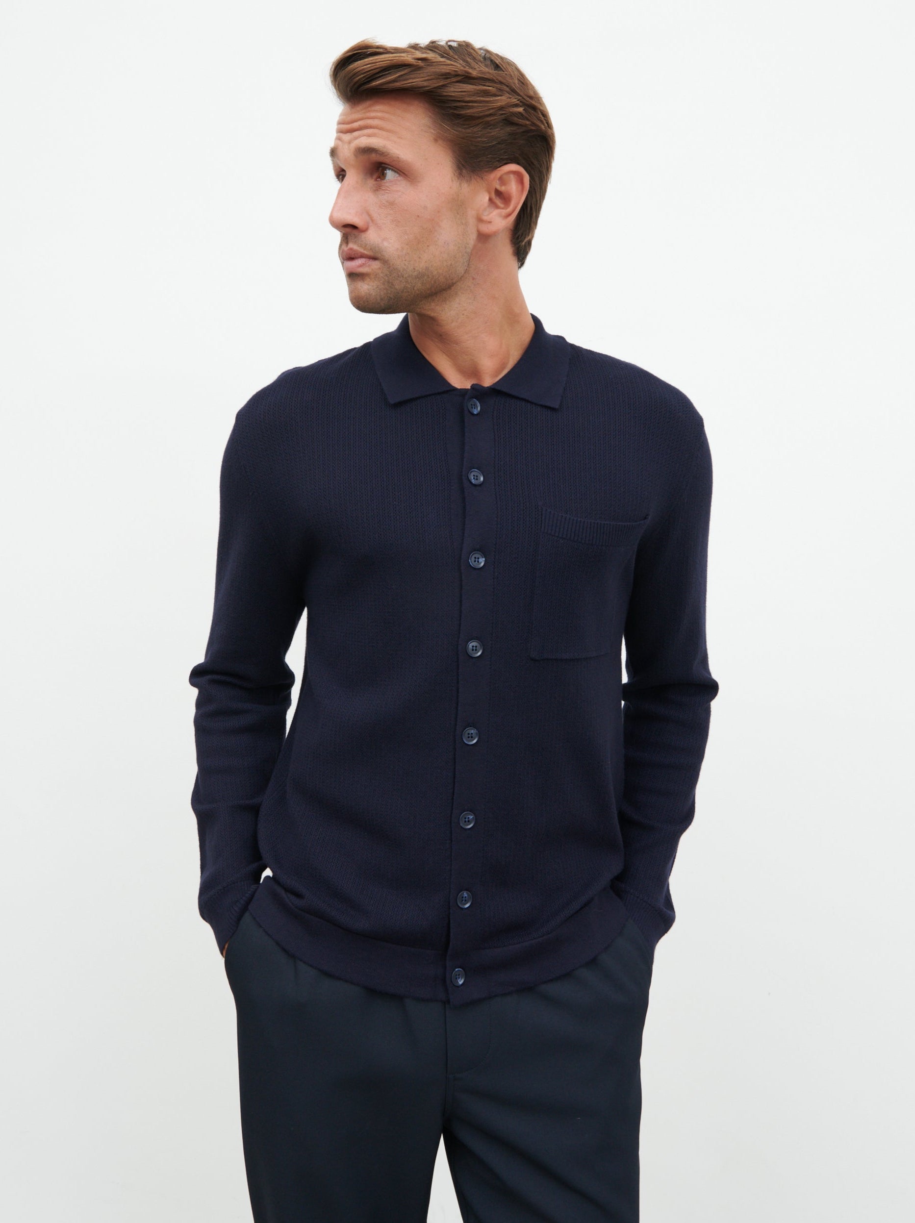 Jarvis Long Sleeve Knit Shirt - Navy