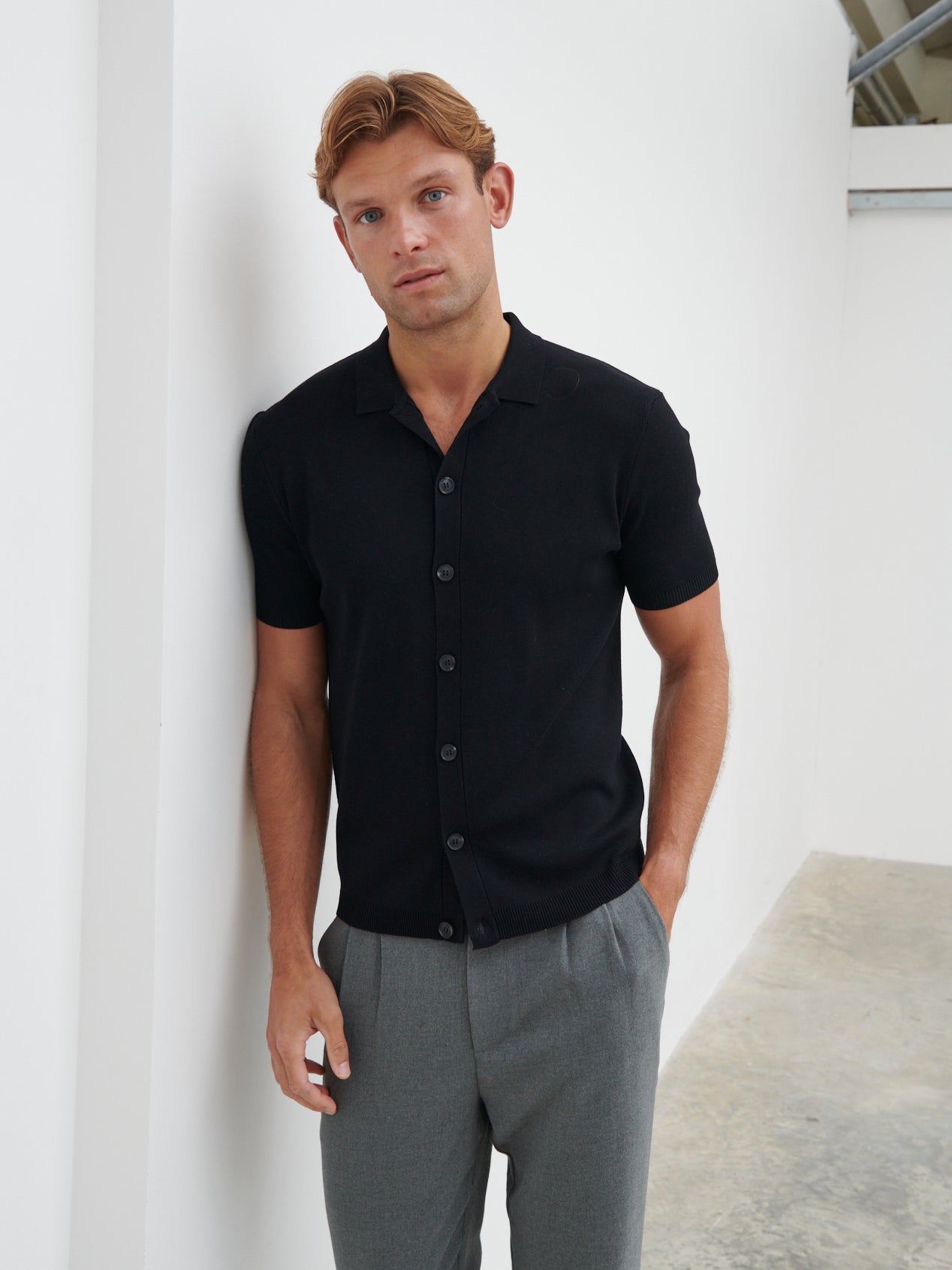 Jasper Button Down Knitted Shirt - Black