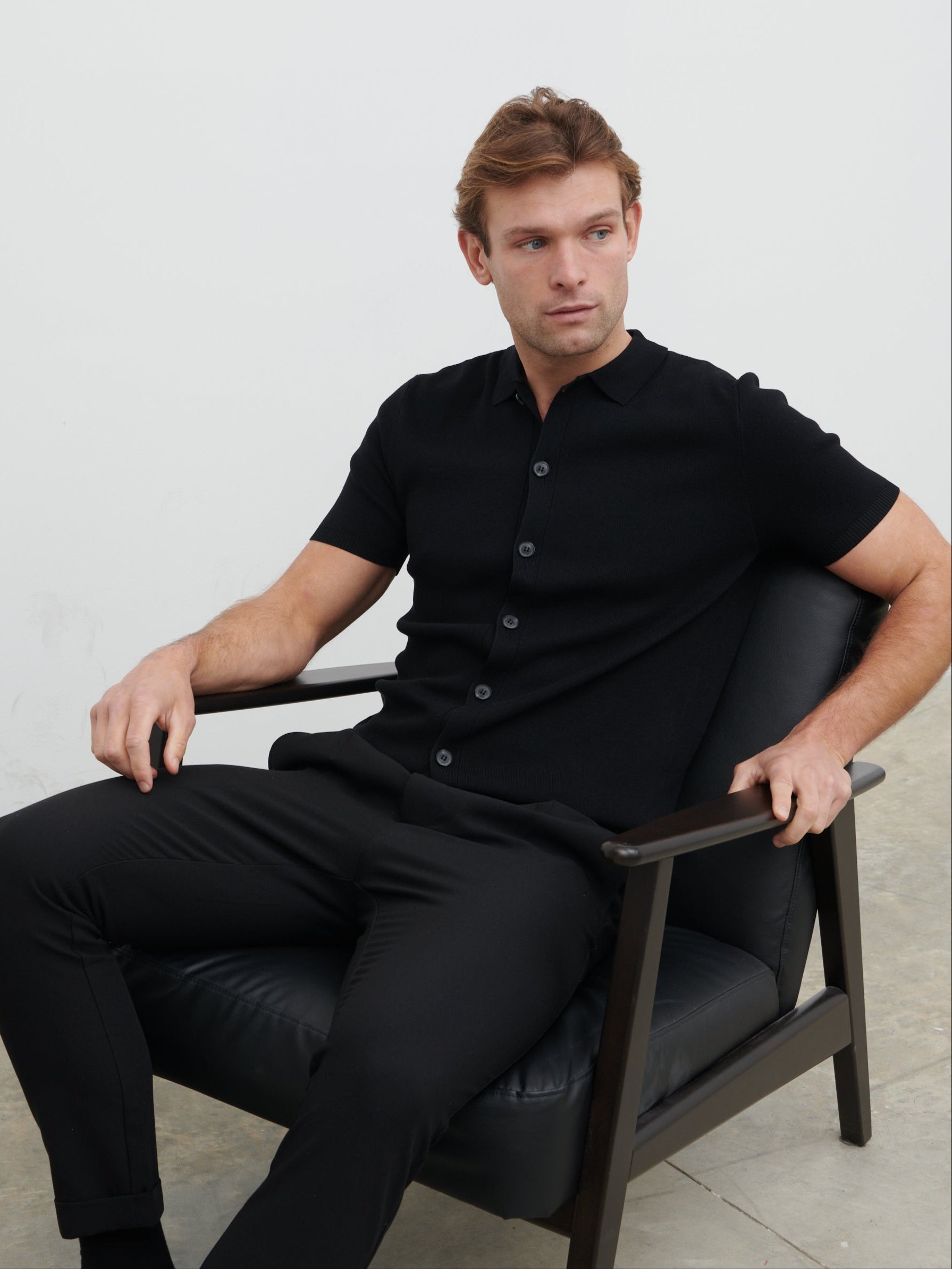 Jasper Button Down Knitted Shirt - Black