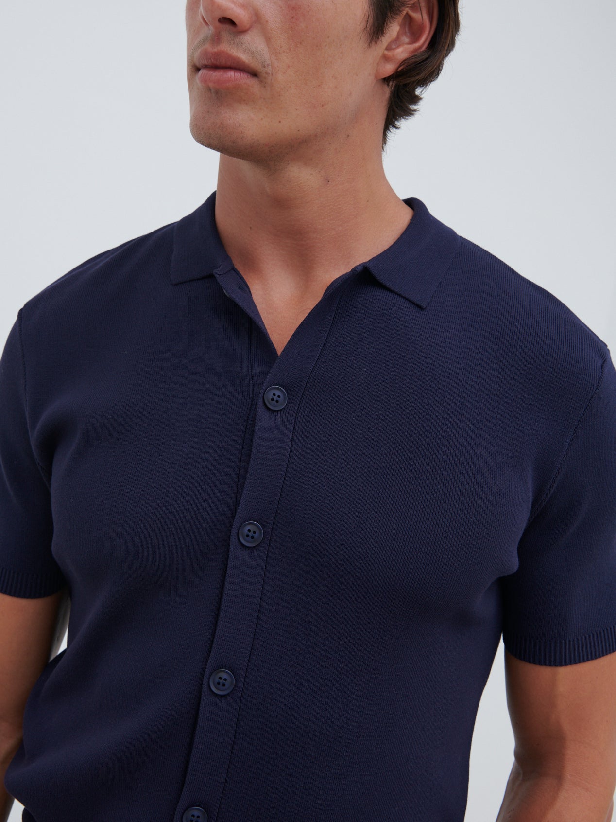 Jasper Button Down Knitted Shirt - Navy