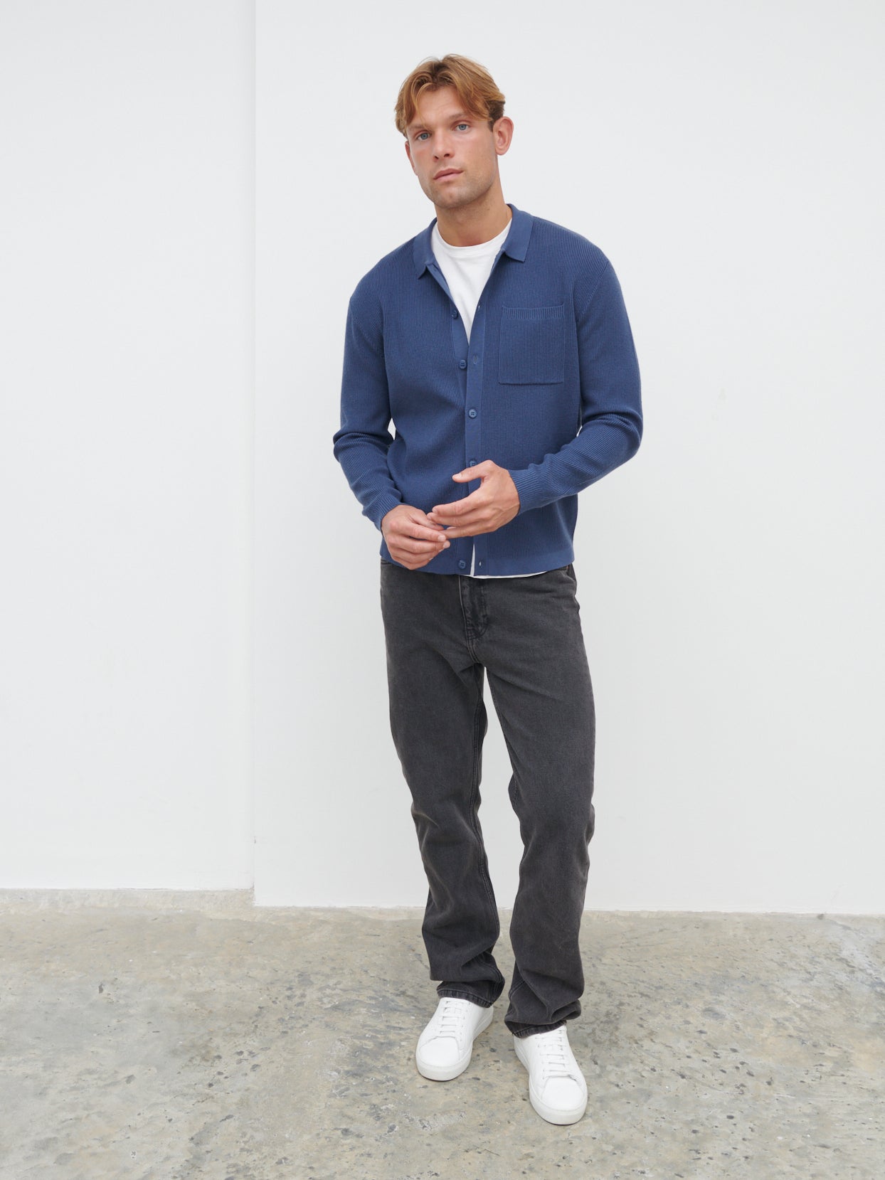 Jacques Ribbed Knit Shirt - Navy