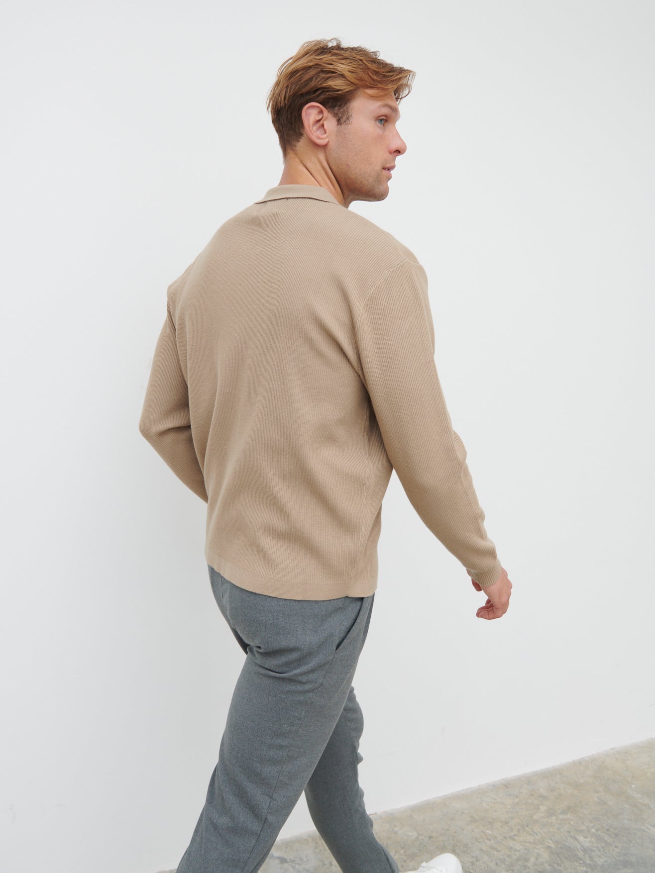 Jacques Ribbed Knit Shirt - Taupe