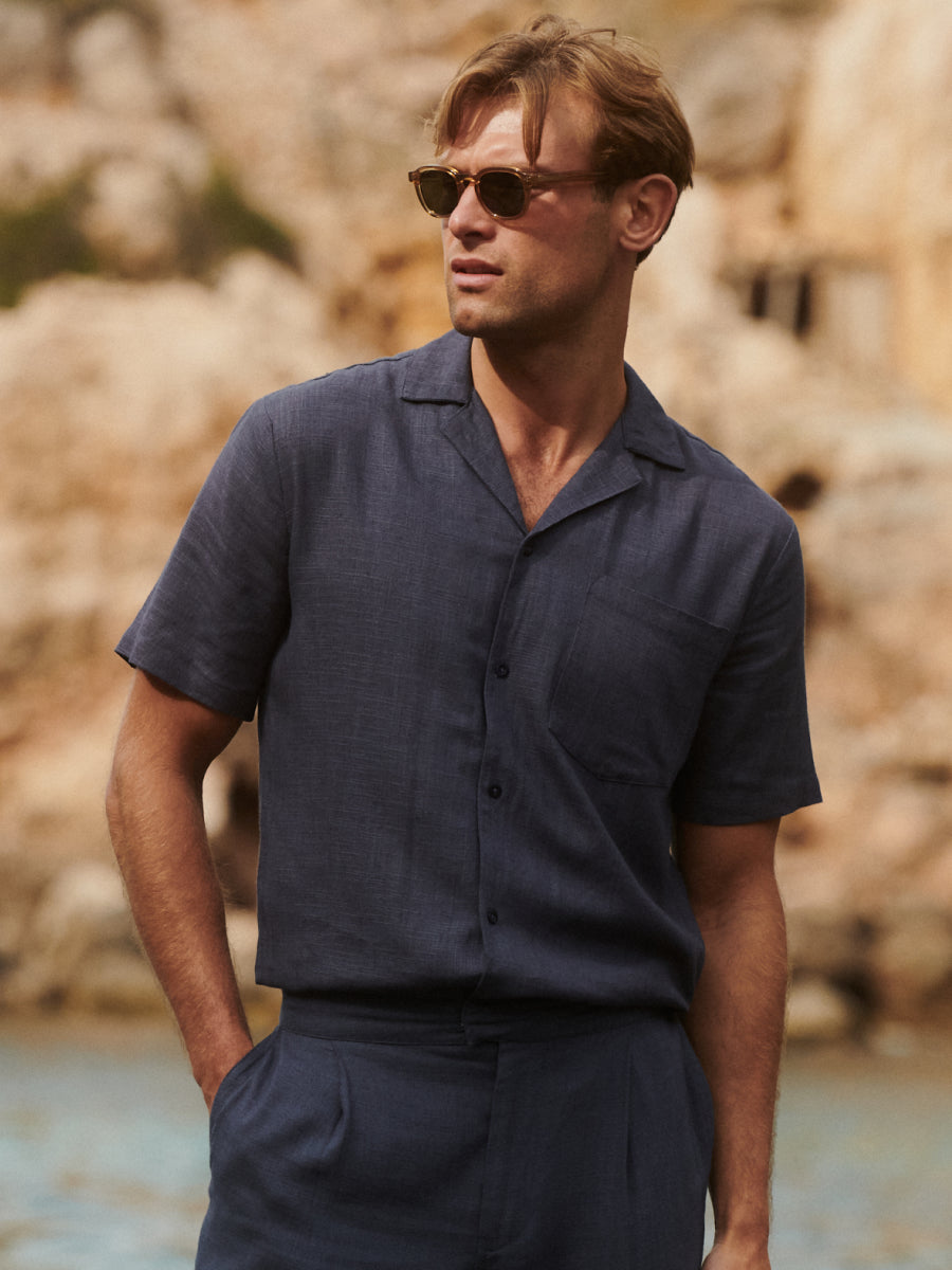 Jenson Short Sleeve Linen Shirt - Navy