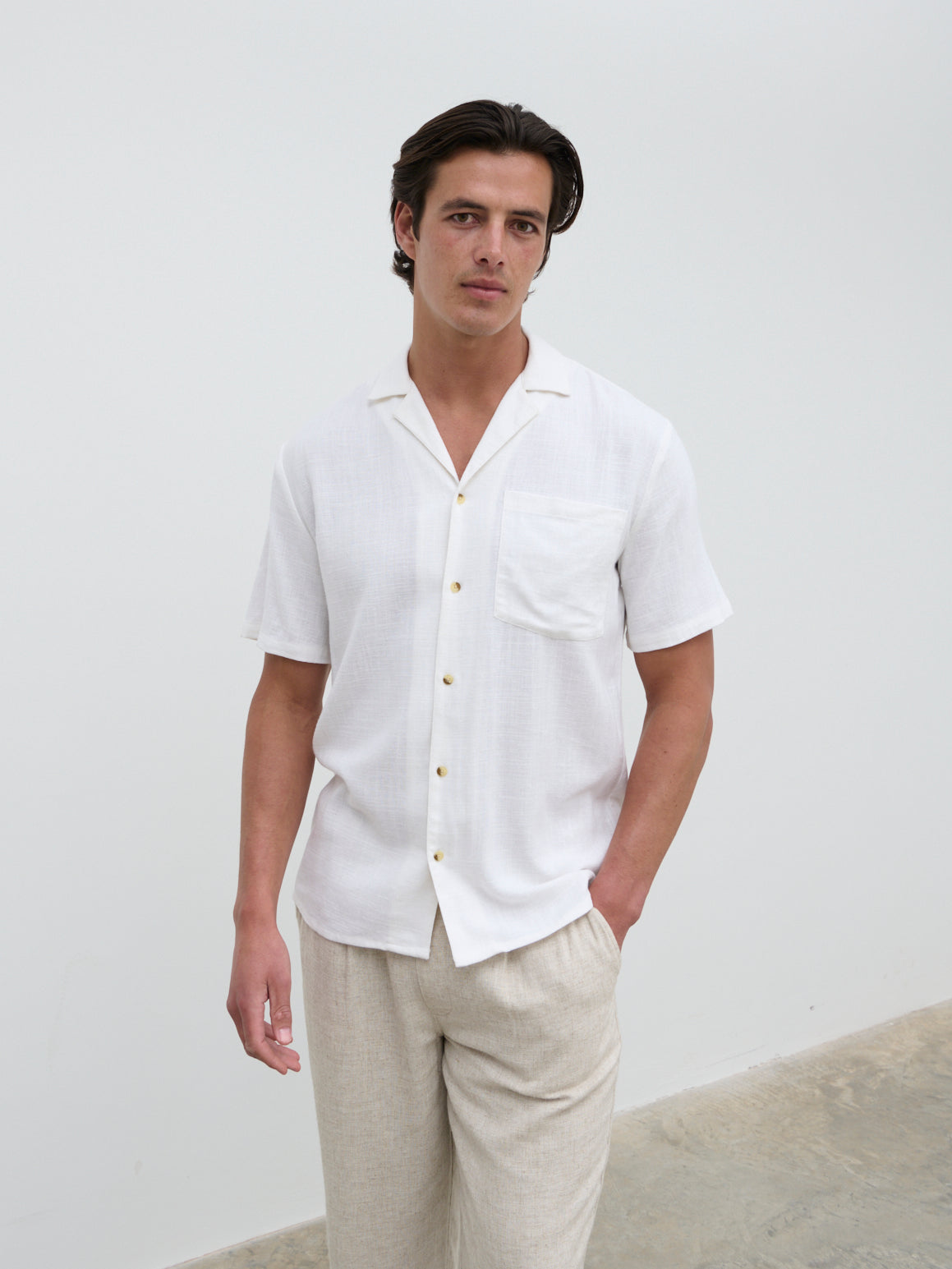 Jenson Short Sleeve Linen Shirt White – Nobl