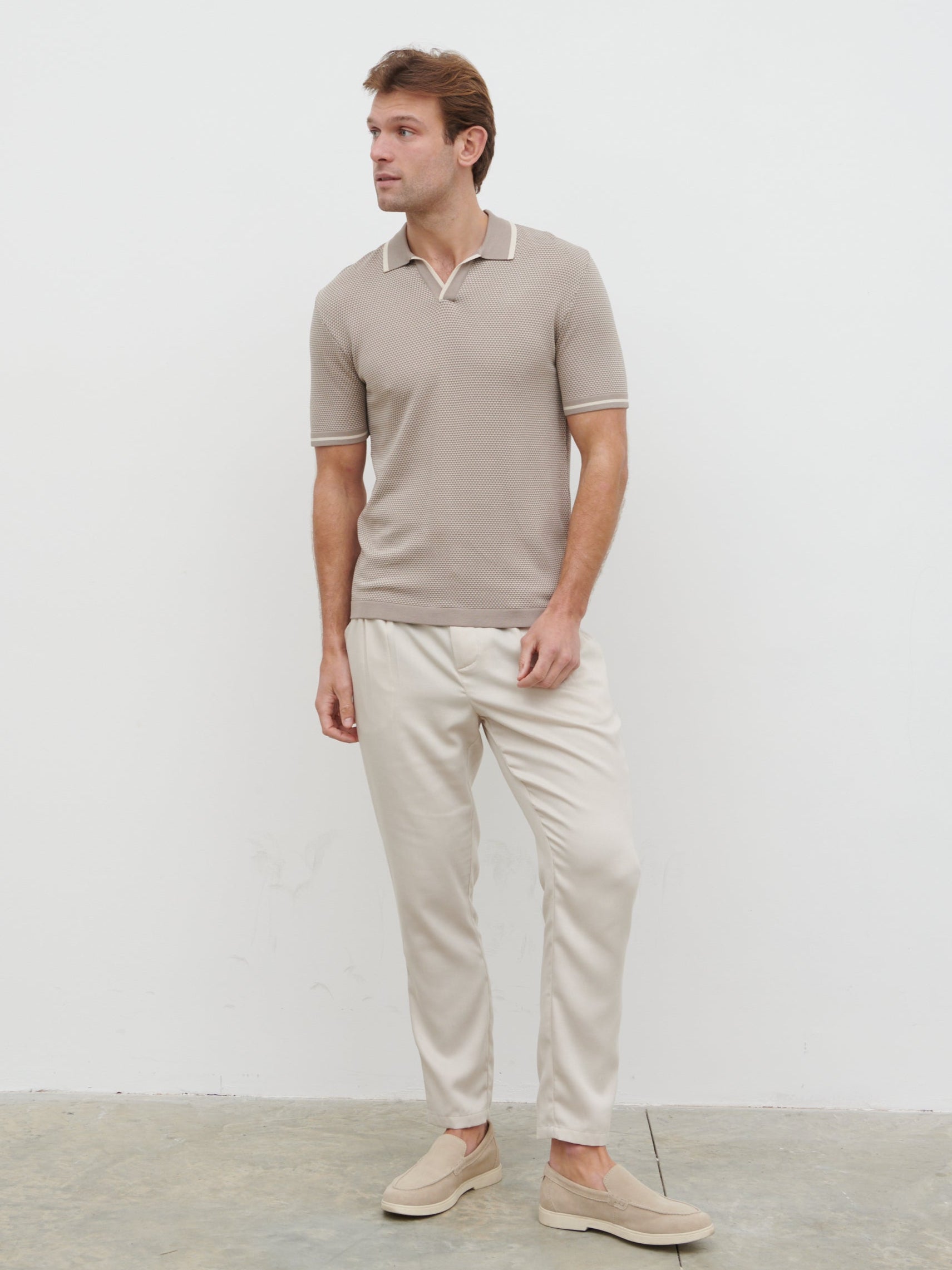 Jeremiah Knit Polo - Stone and Cream