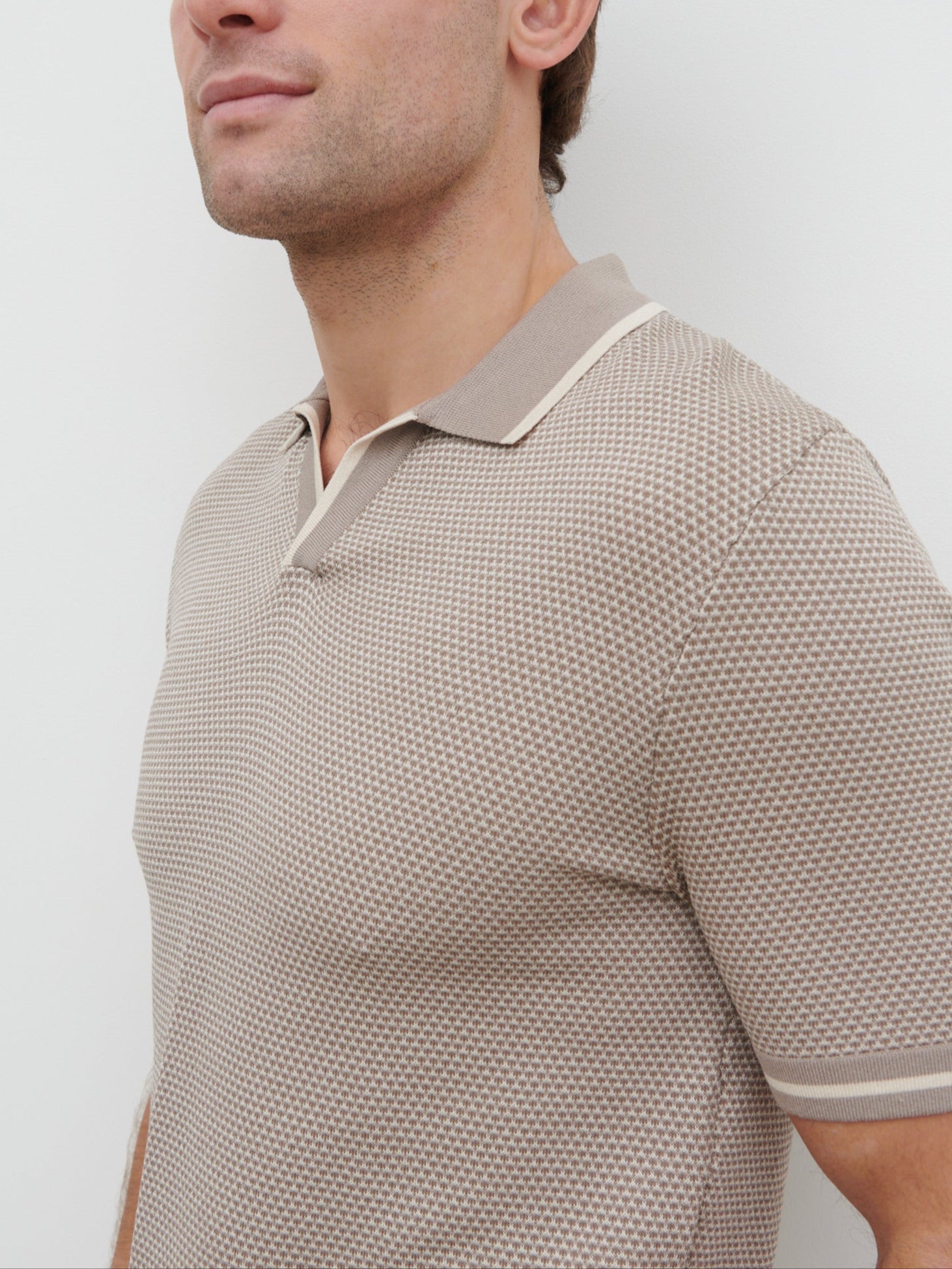 Jeremiah Knit Polo - Stone and Cream