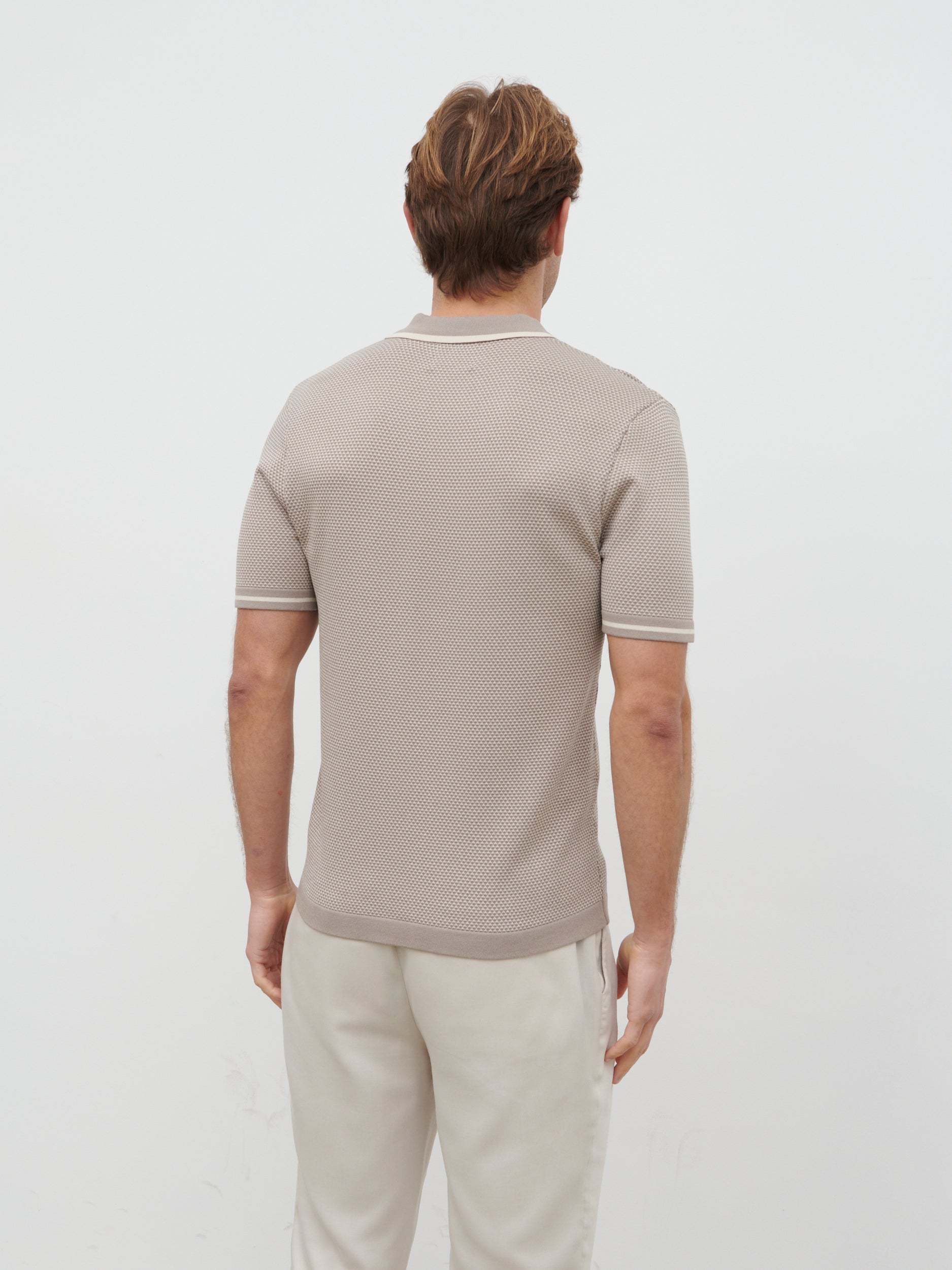 Jeremiah Knit Polo - Stone and Cream