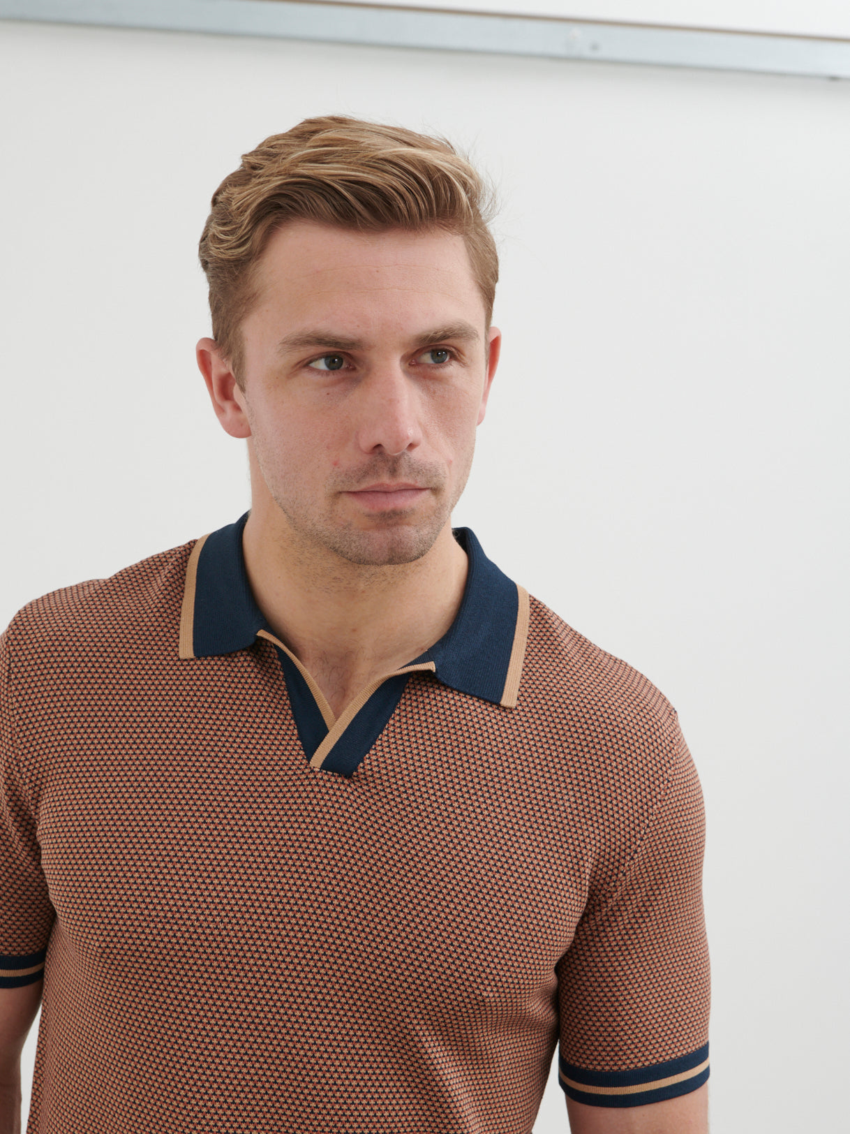 Jeremiah Knit Polo - Navy and Tan