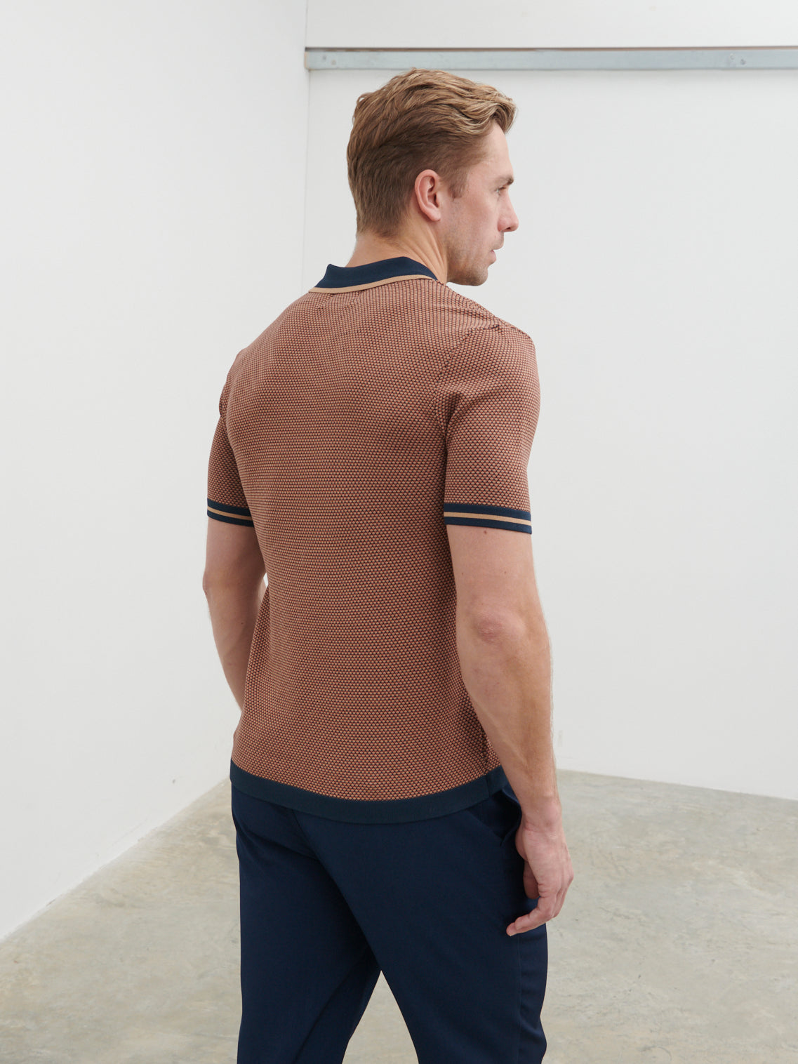 Jeremiah Knit Polo - Navy and Tan