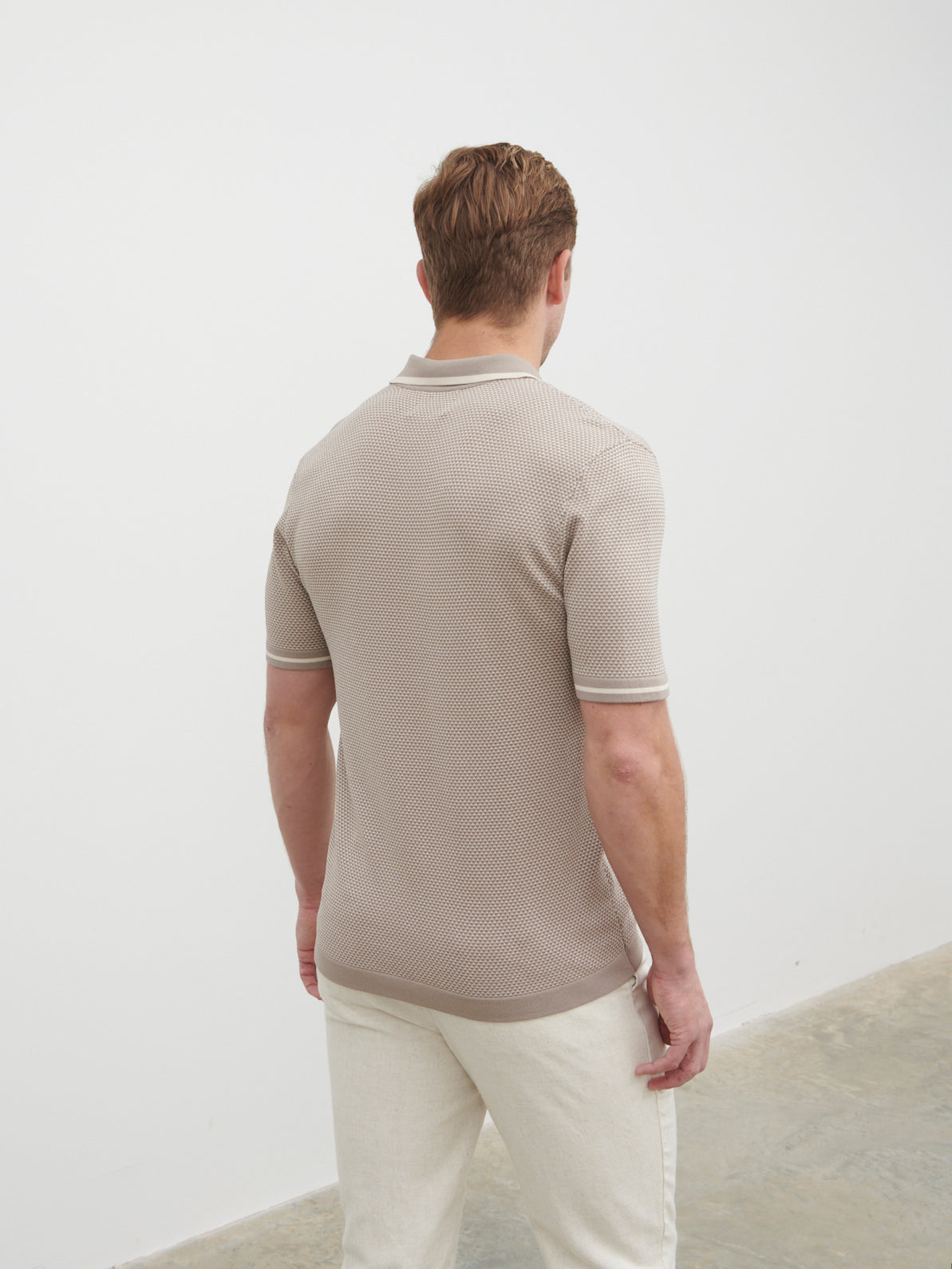 Jeremiah Knit Polo - Stone and Cream