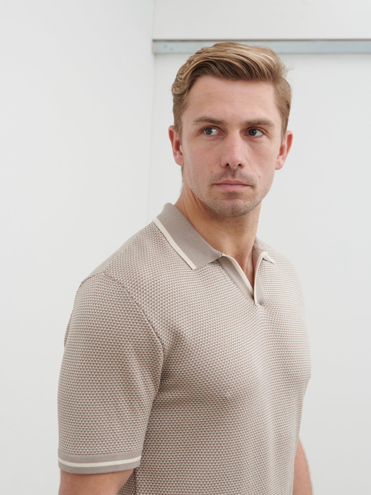 Jeremiah Knit Polo - Stone and Cream