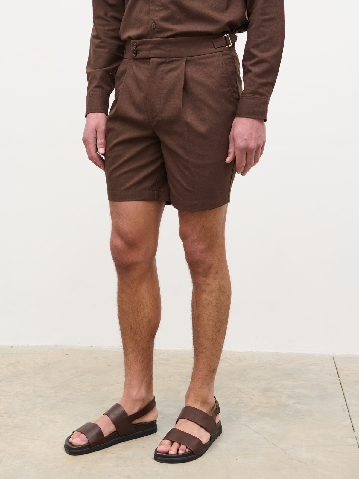 Nobl Smart Linen Shorts - Brown