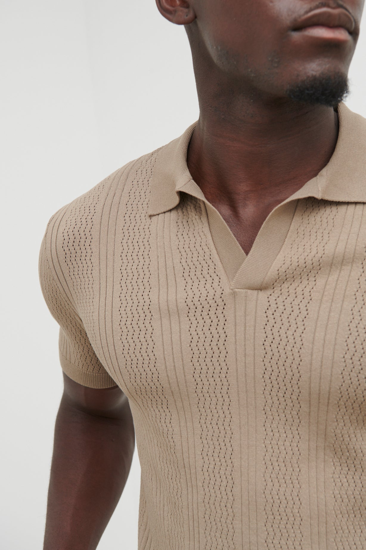 Taupe ribbed knit polo - Made in Italy
