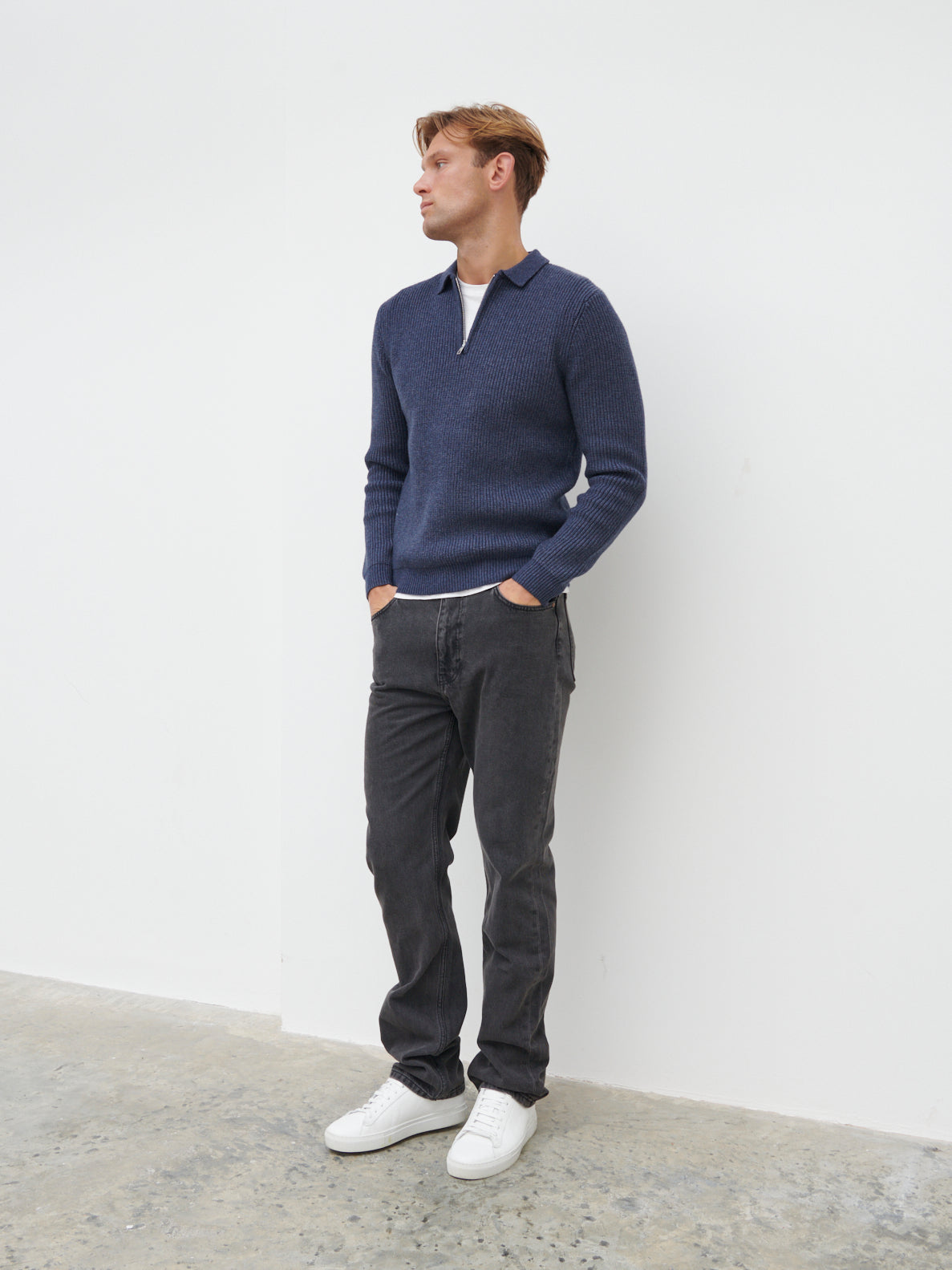 Kai Fisherman Rib Half Zip Jumper - Navy Marl