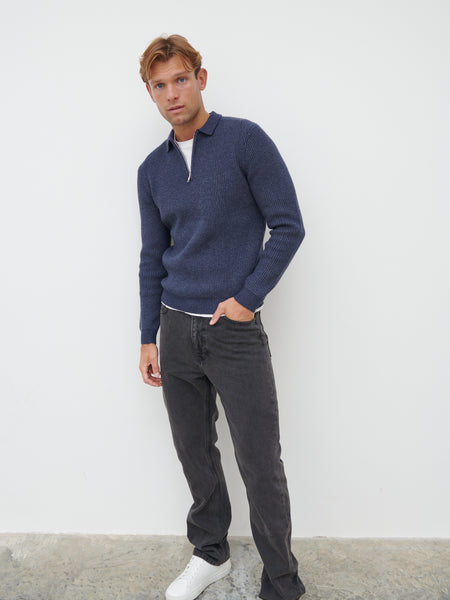 Zachary Half Zip Knit Jumper - Mushroom Marl – Nobl