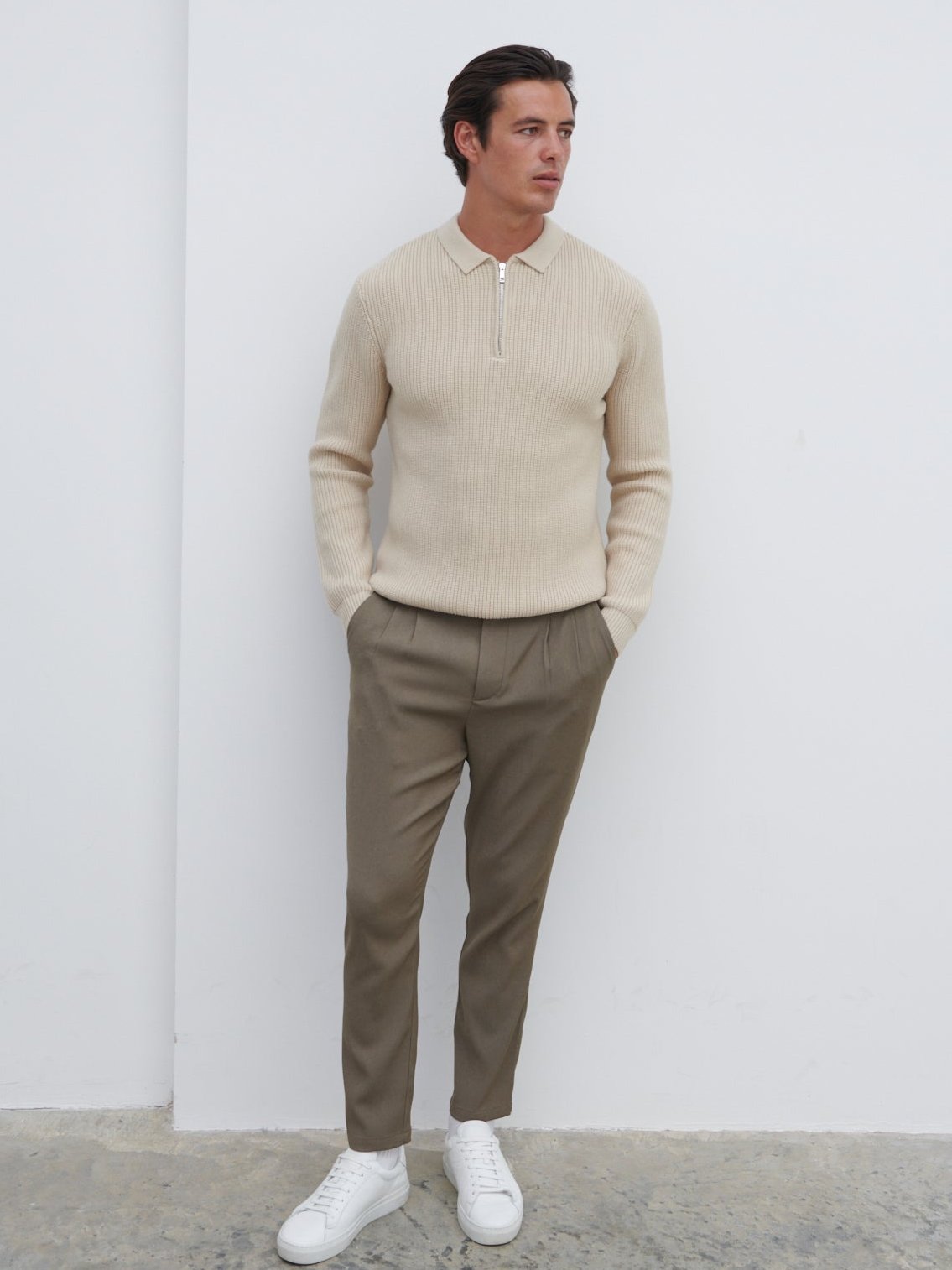 Kai Fisherman Rib Half Zip Jumper Oatmeal