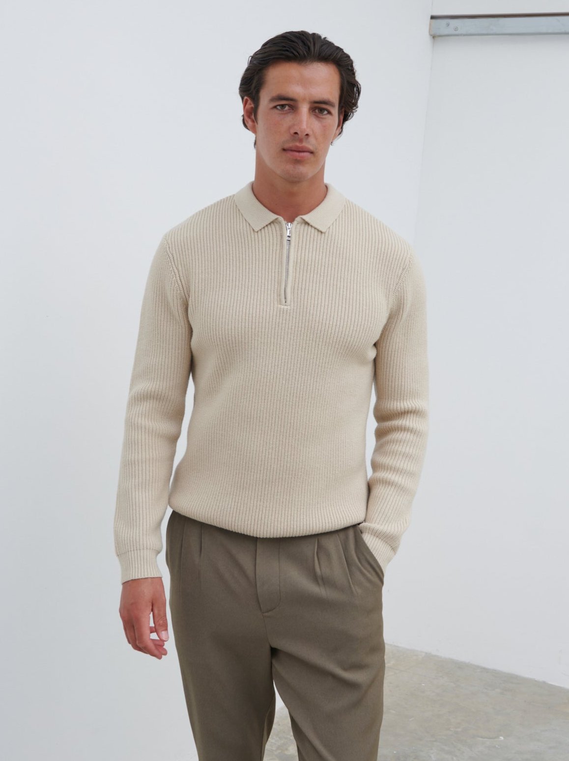 Kai Fisherman Rib Half Zip Jumper - Oatmeal