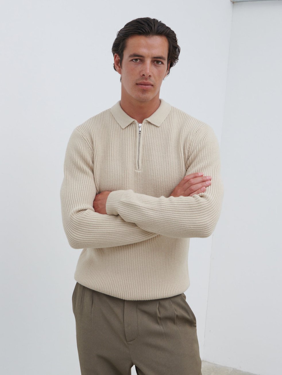 Kai Fisherman Rib Half Zip Jumper - Oatmeal