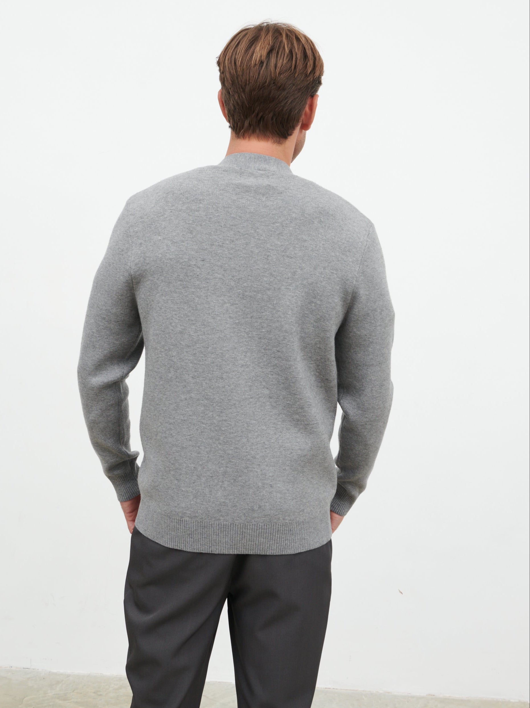 Kian Collarless Pocket Knit Cardigan - Charcoal