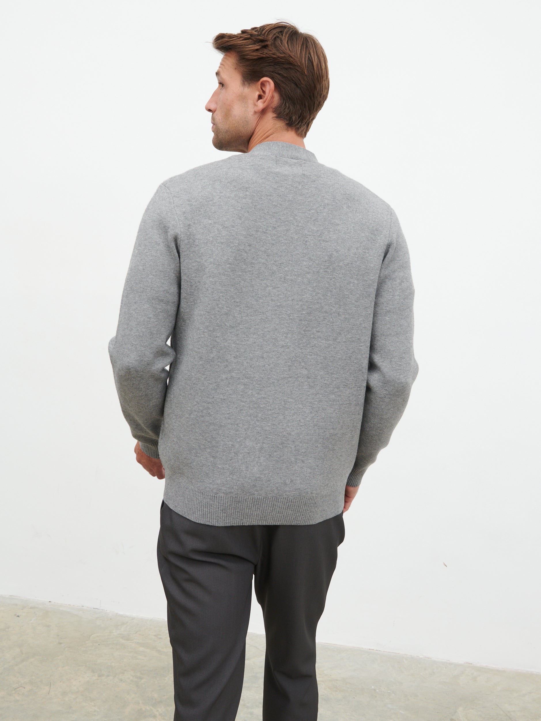 Kian Collarless Pocket Knit Cardigan - Charcoal