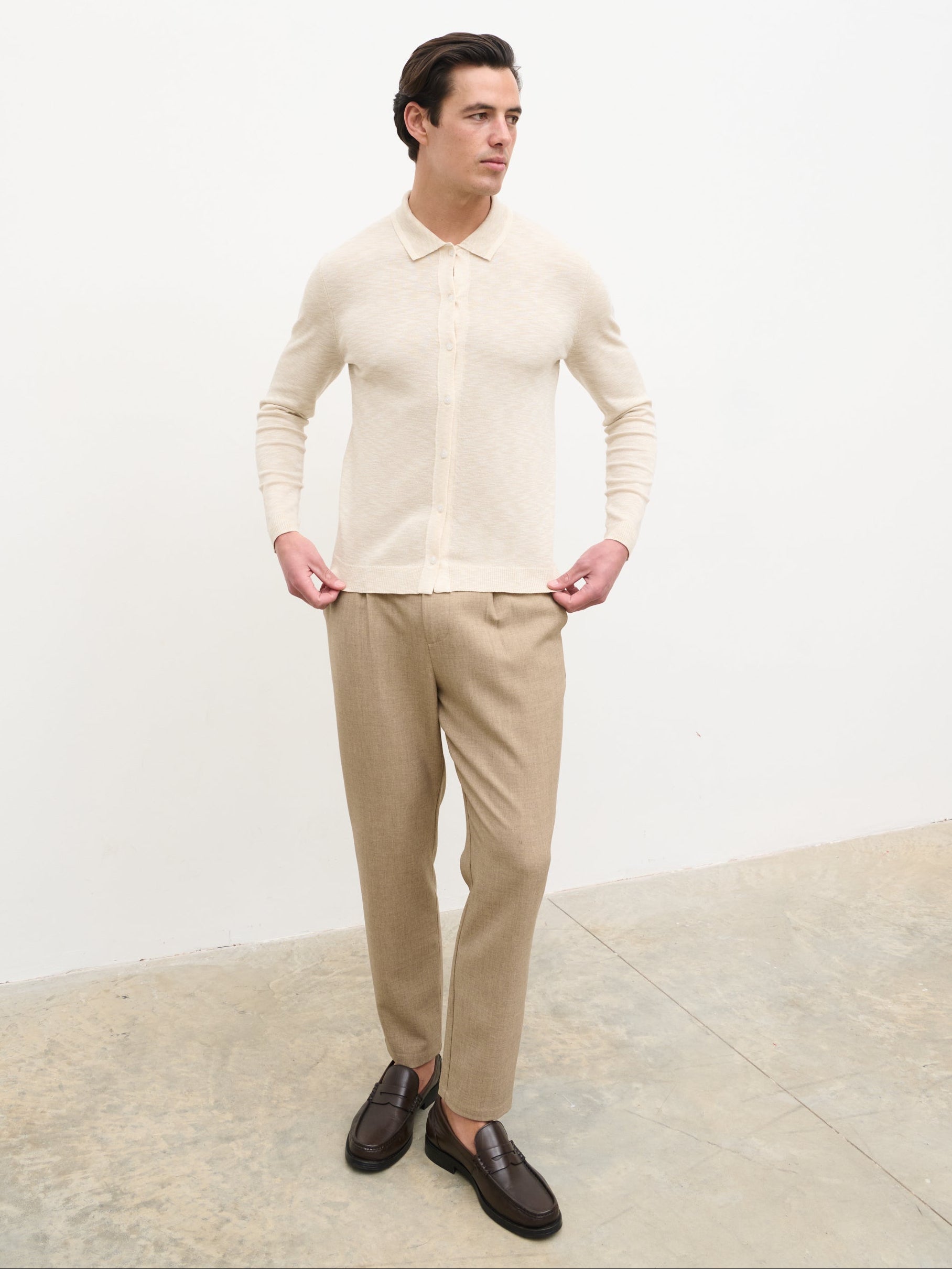 Koda Button Down Tipped Knit Shirt - Beige – Nobl
