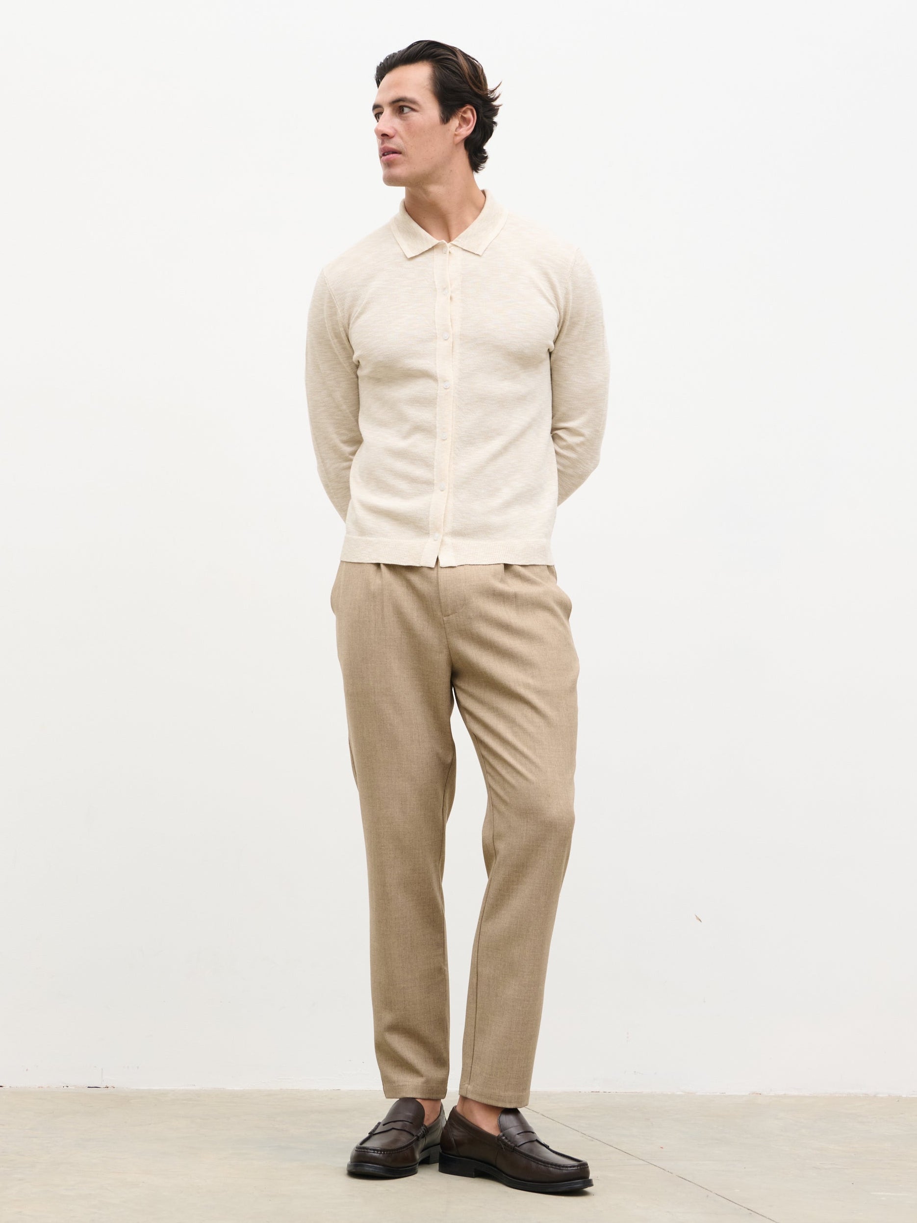 Koda Button Down Tipped Knit Shirt - Beige – Nobl
