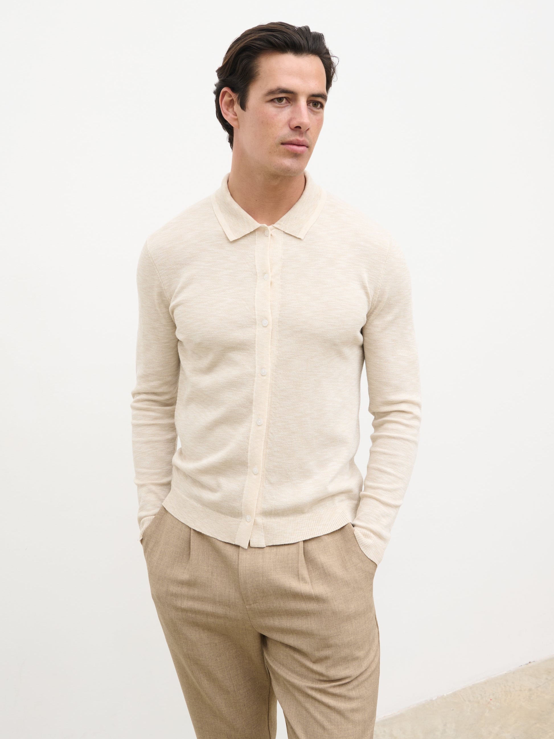 Koda Button Down Tipped Knit Shirt - Beige – Nobl