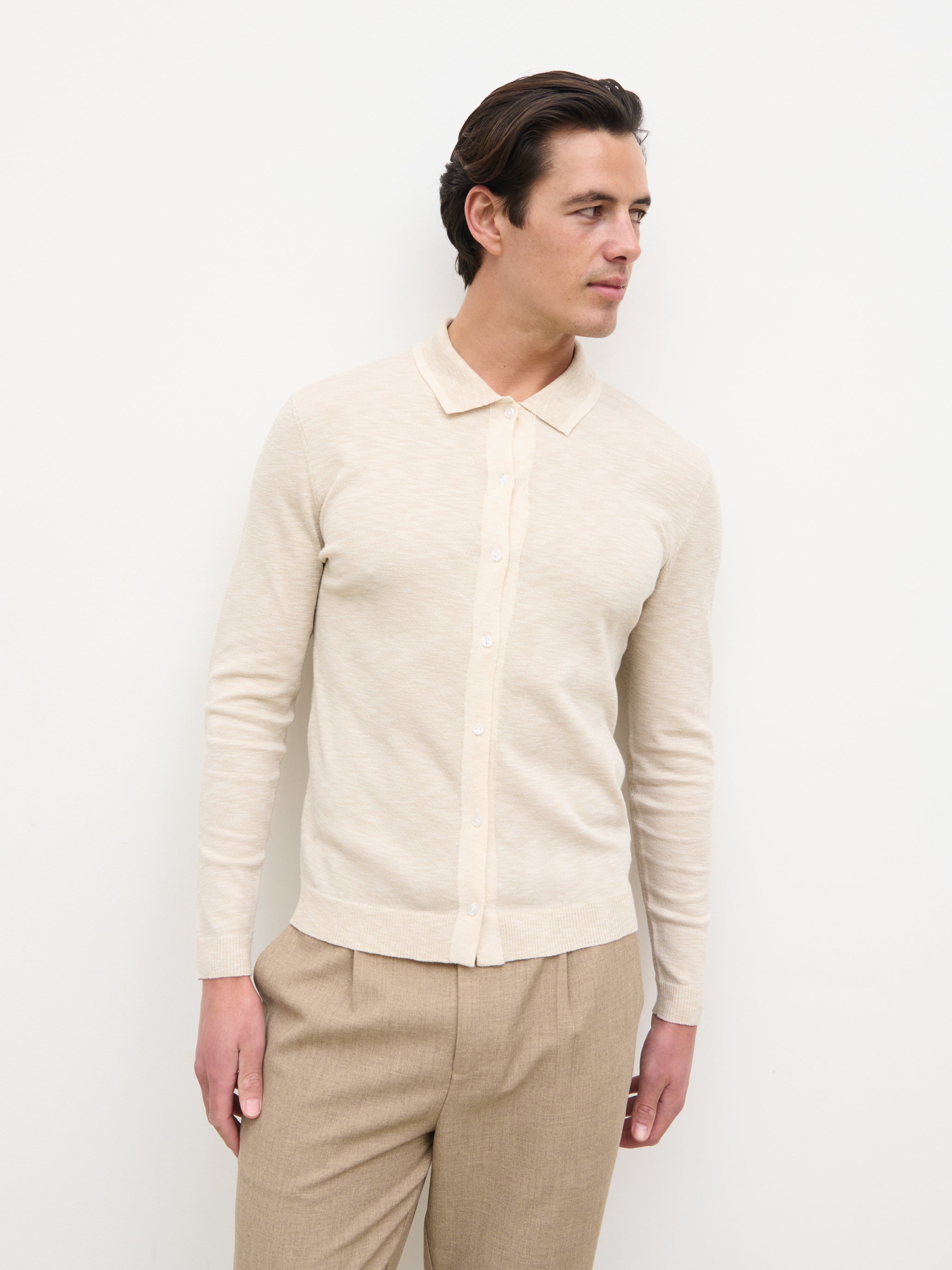 Koda Button Down Tipped Knit Shirt - Beige – Nobl