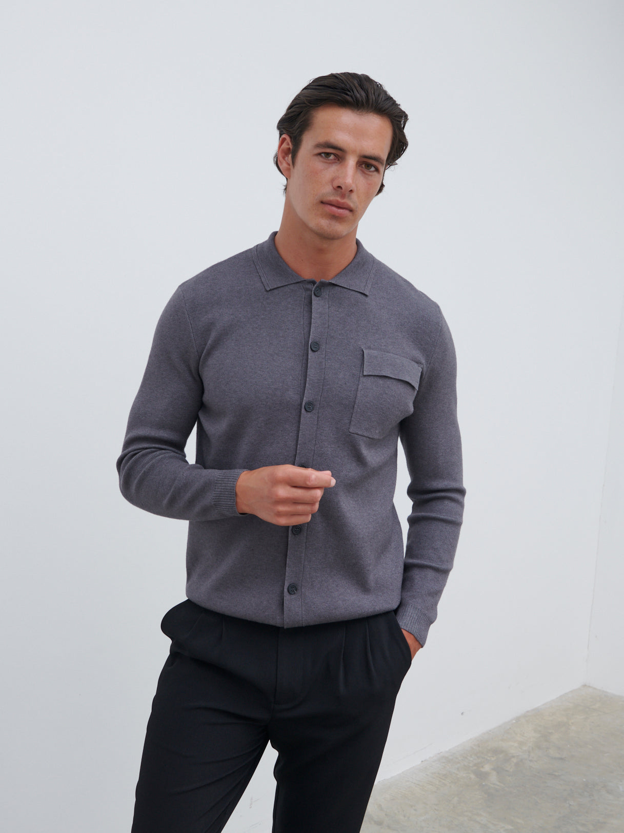 Koen Knitted Shirt - Charcoal