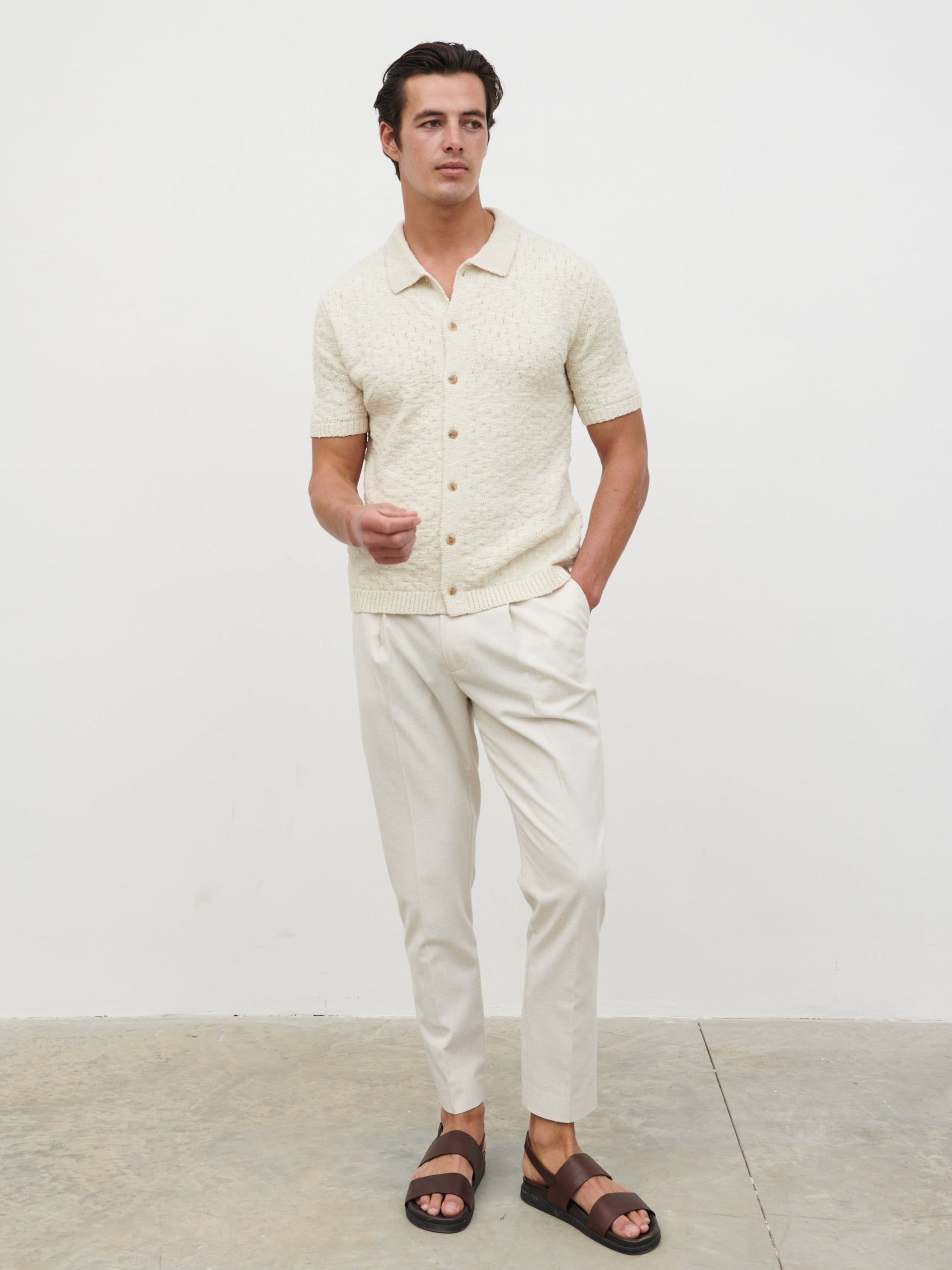 Lennox Rustic Openwork Knit Shirt - Cream