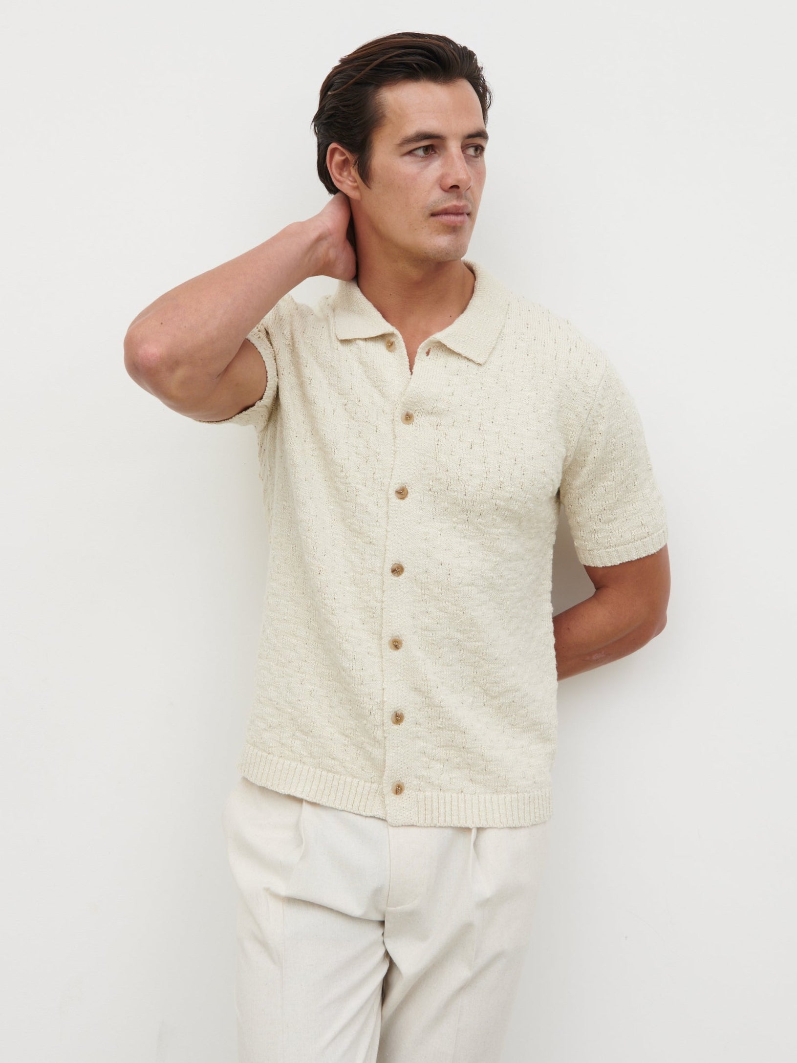 Lennox Rustic Openwork Knit Shirt - Cream