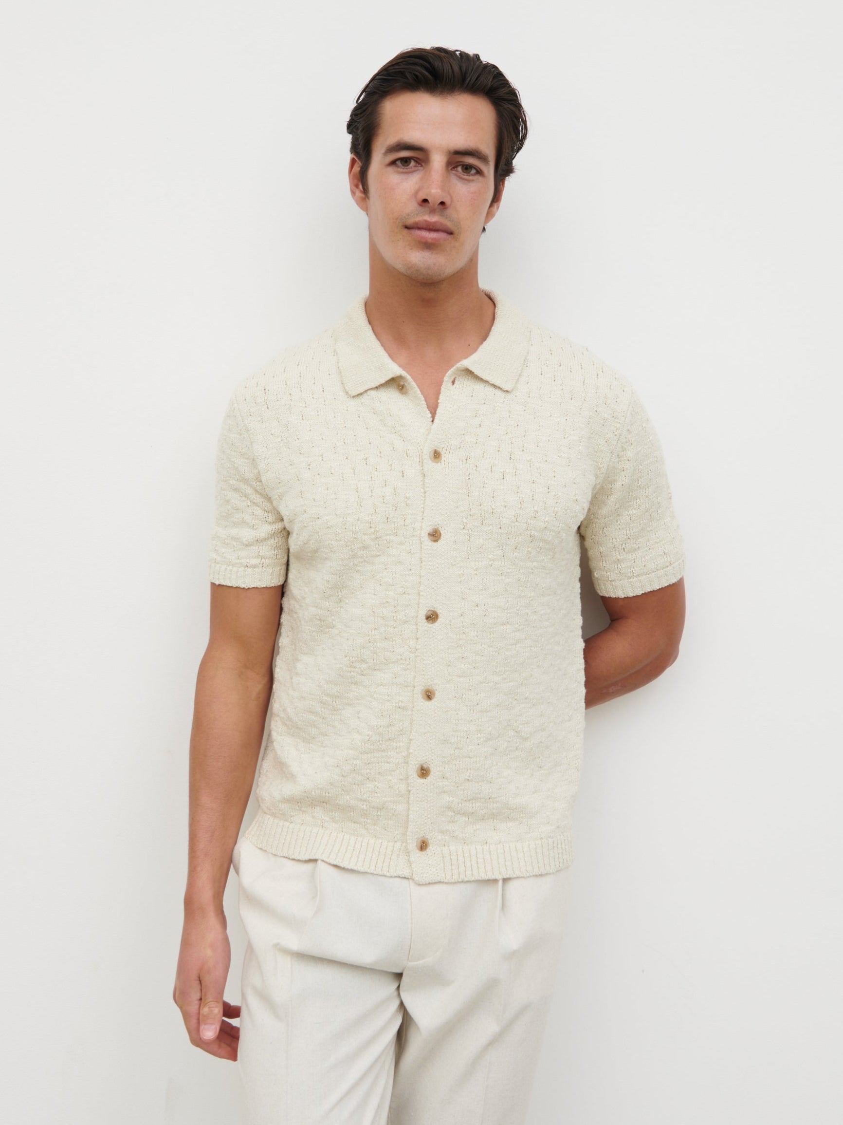 Lennox Rustic Openwork Knit Shirt - Cream