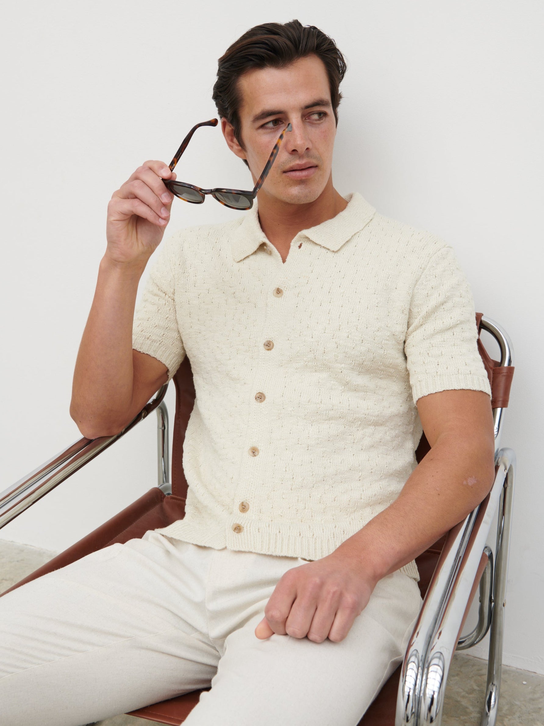 Lennox Rustic Openwork Knit Shirt - Cream