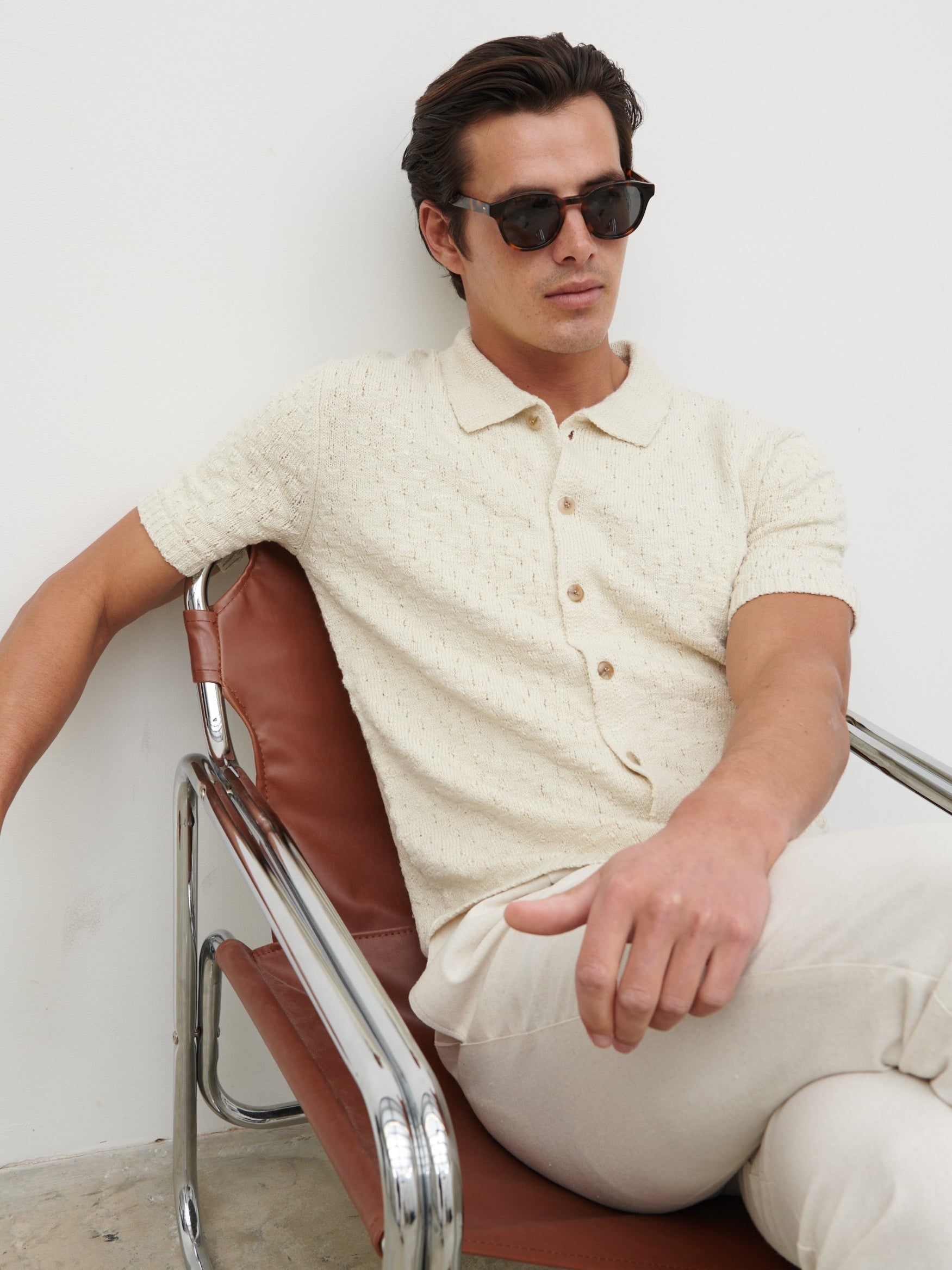 Lennox Rustic Openwork Knit Shirt - Cream