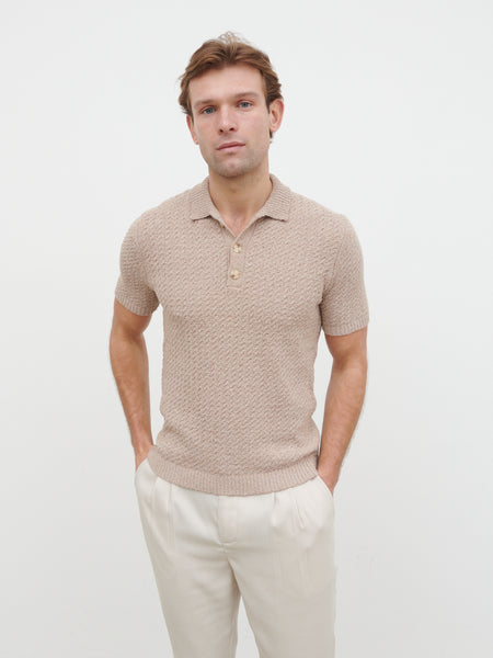 Leonardo Textured Cable Knit Polo - Taupe – Nobl