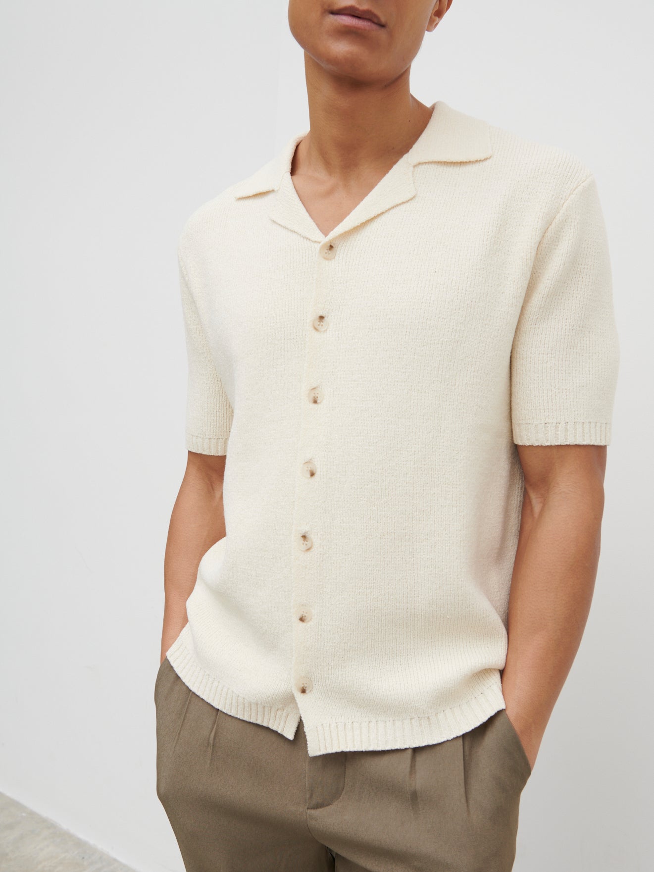 Textured-knit Shirt - White - Men